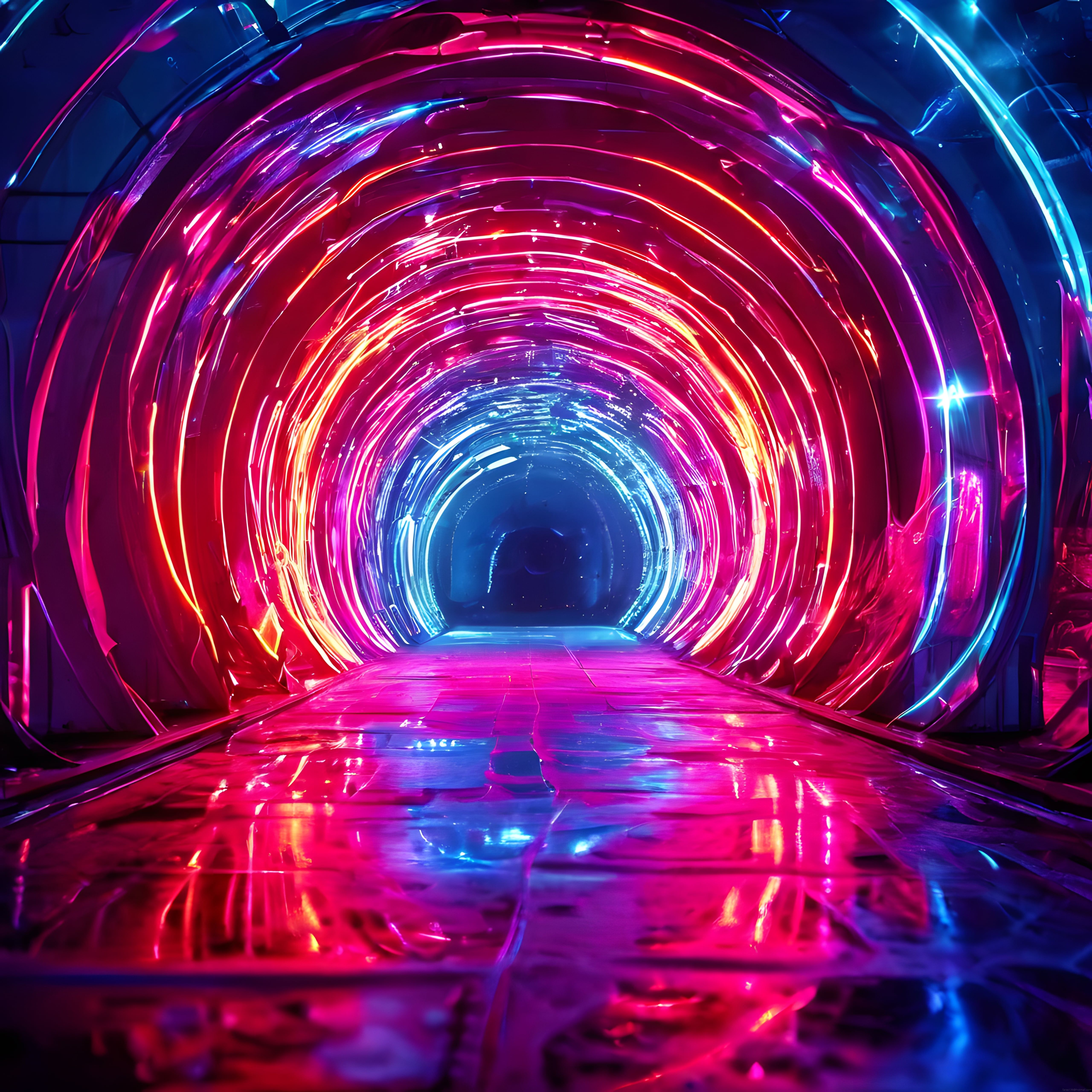 Neon Işıklı Fütüristik Tünel: Cyberpunk Dijital Sanat Kompozisyonu