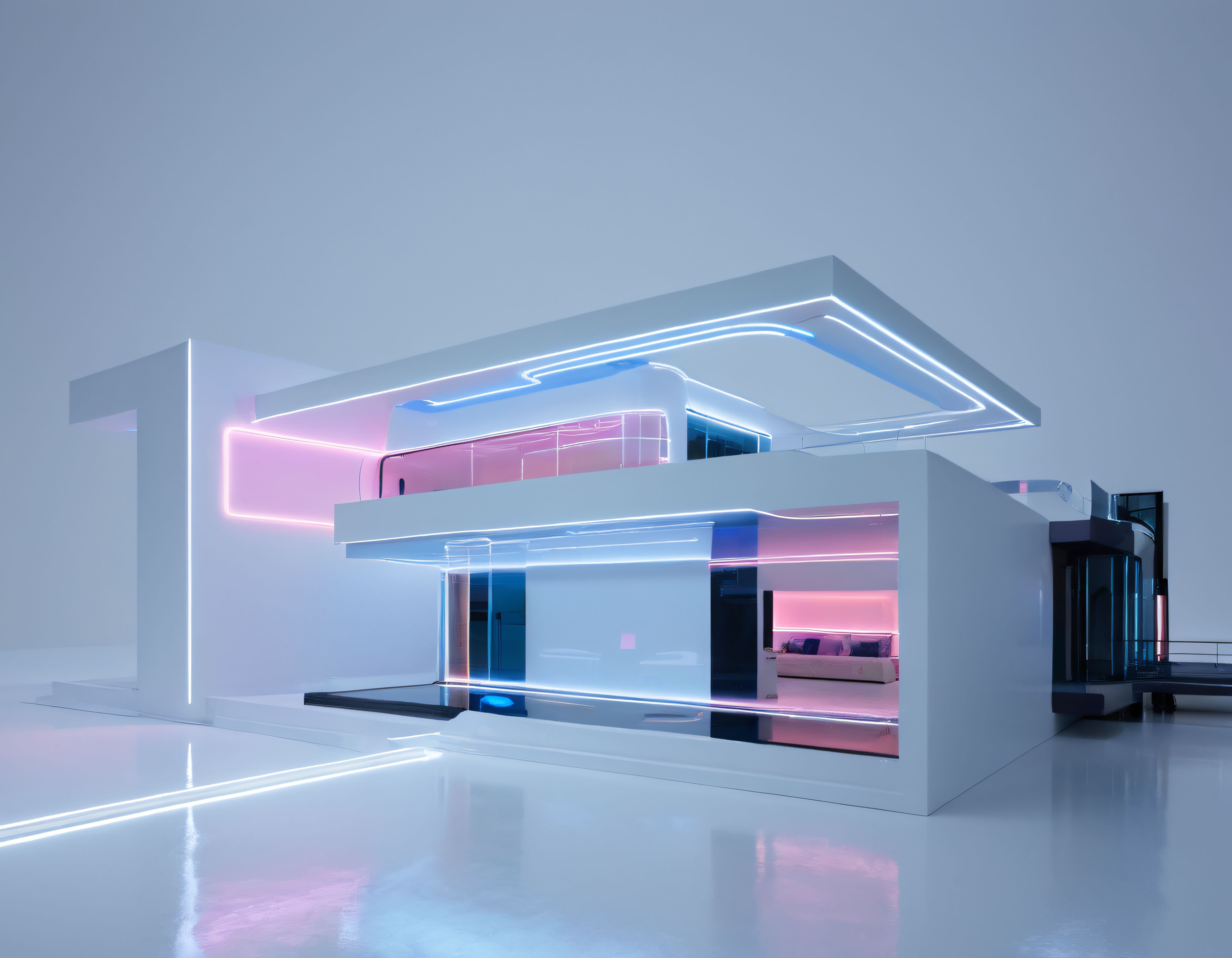 Neon Işıklı Gelecekçi Minimalist Villa ve Ultra Modern Mimari Konsept
