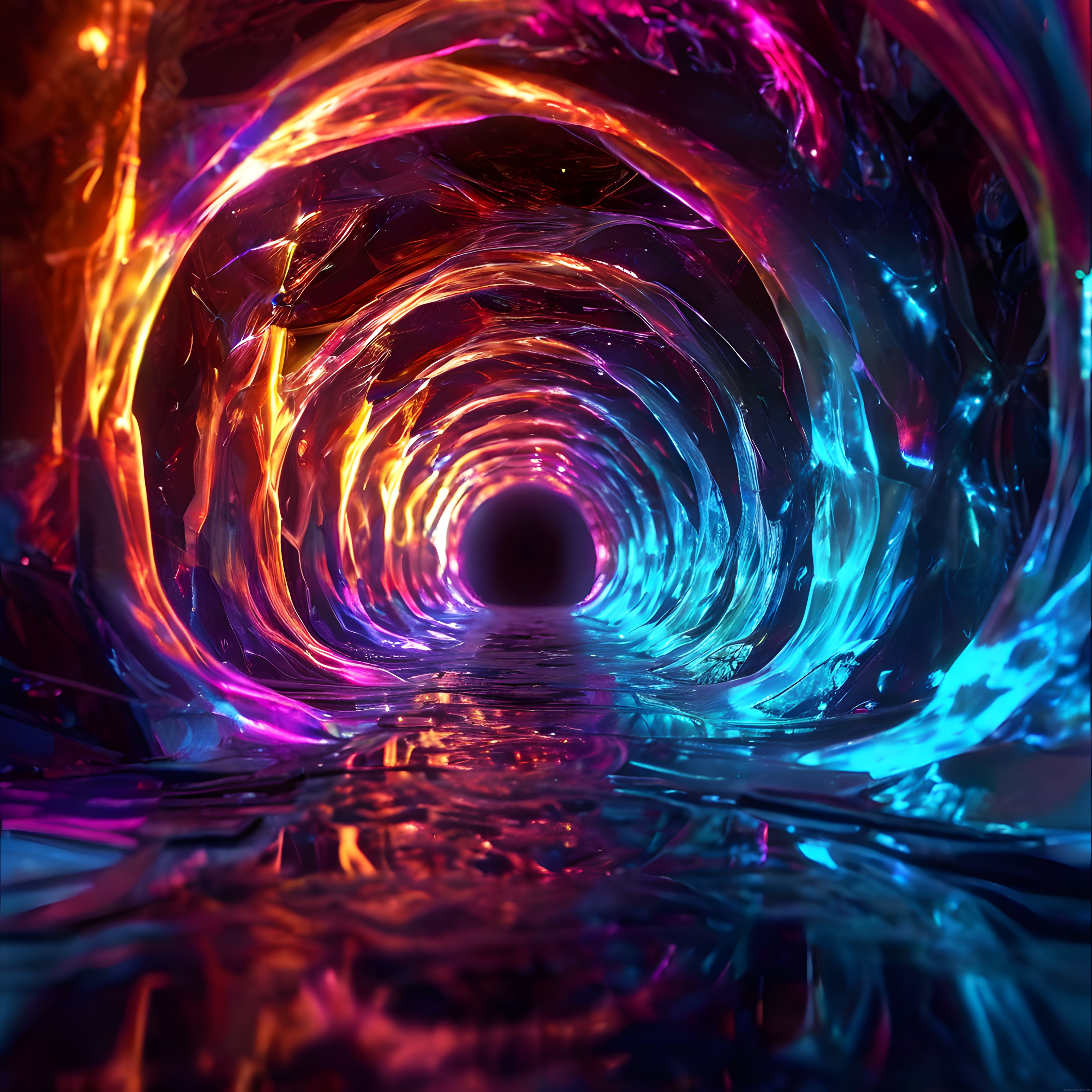 neon ışıklı intergalaktik solucan deliği ve uzay tüneli görseli
