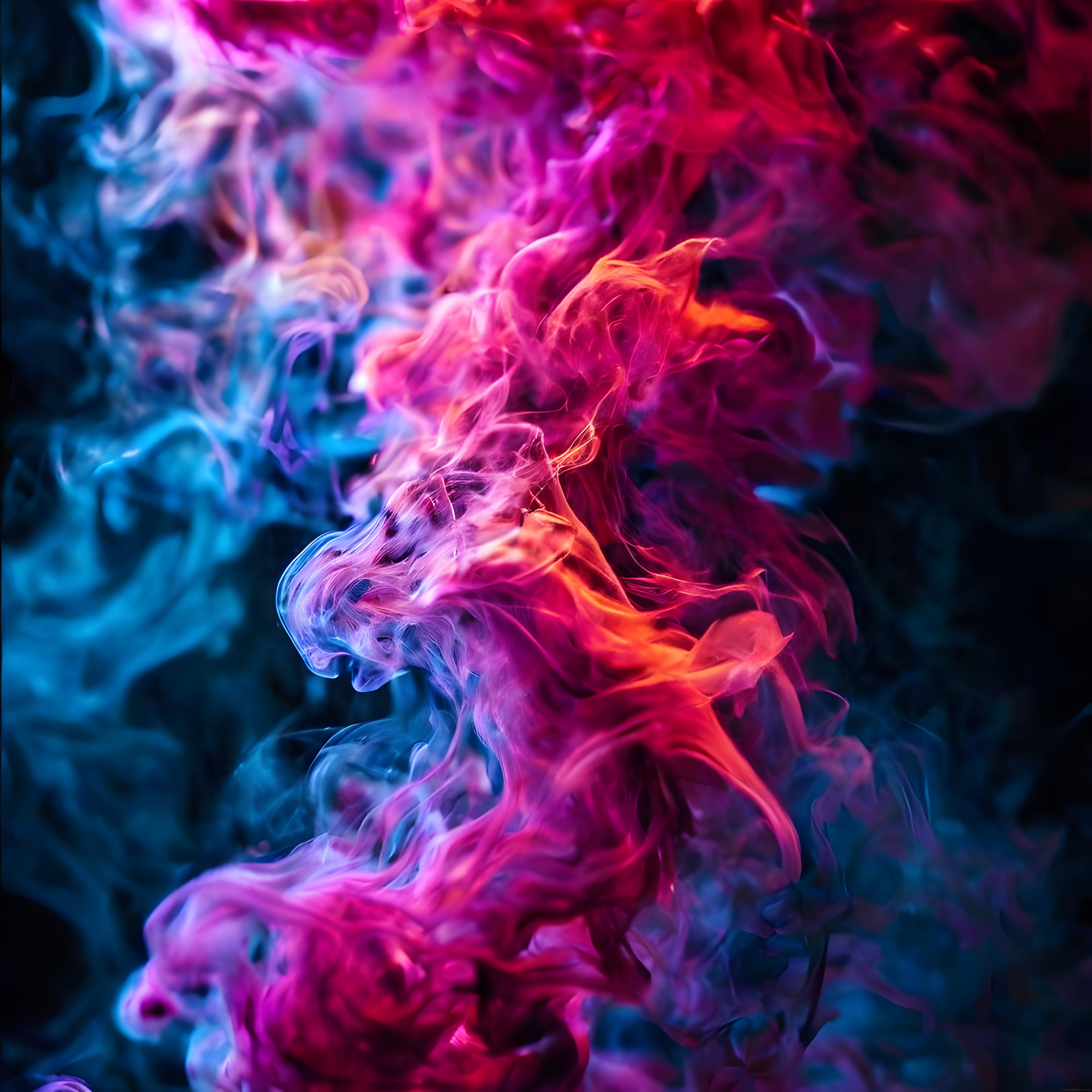 Neon Işıklı Renkli Duman Desenleri: Mor Kırmızı ve Mavi Soyut Duman Fotoğrafı