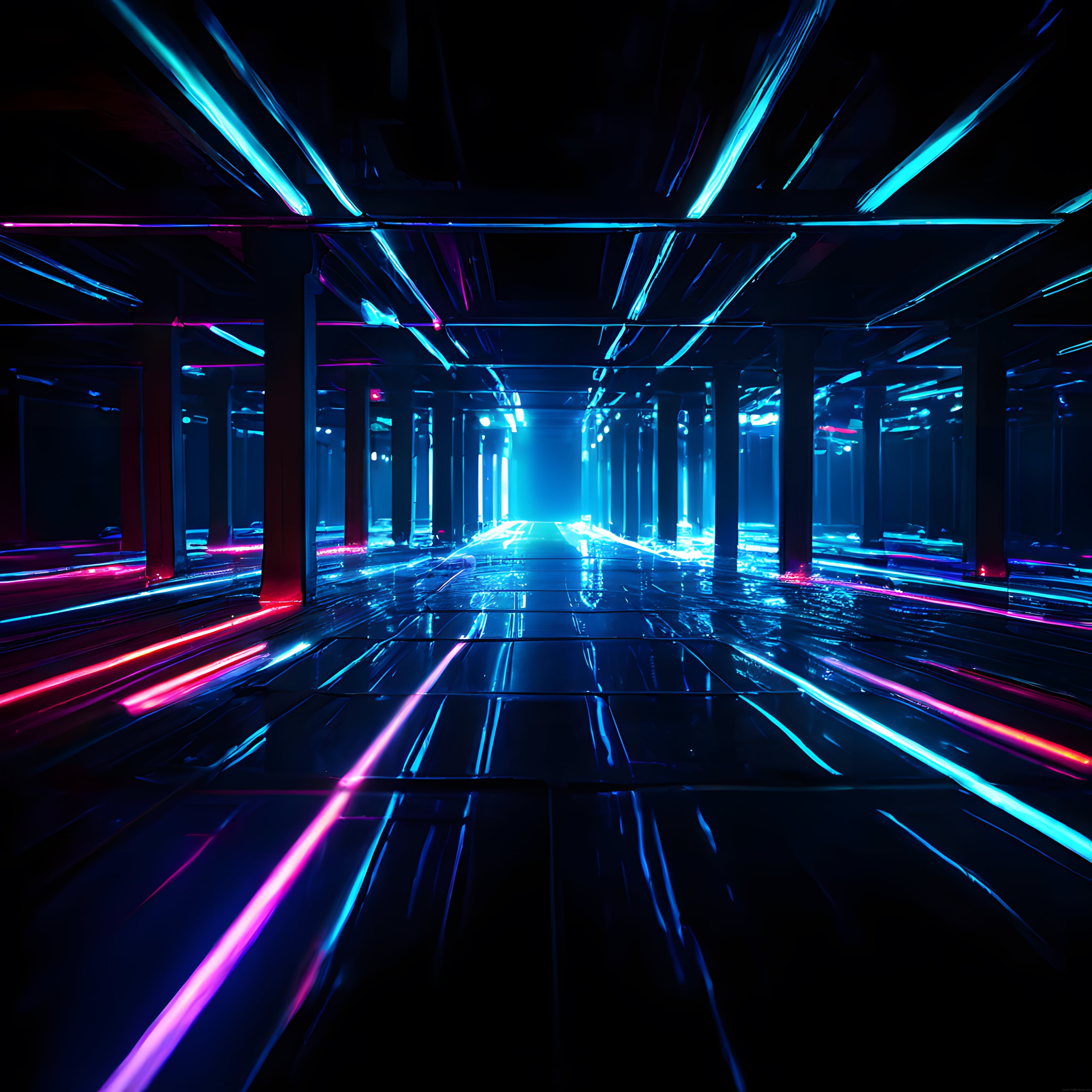 Neon Işıklı Soyut Dijital Koridor ve Parlak Siberpunk Atmosfer Arka Planı