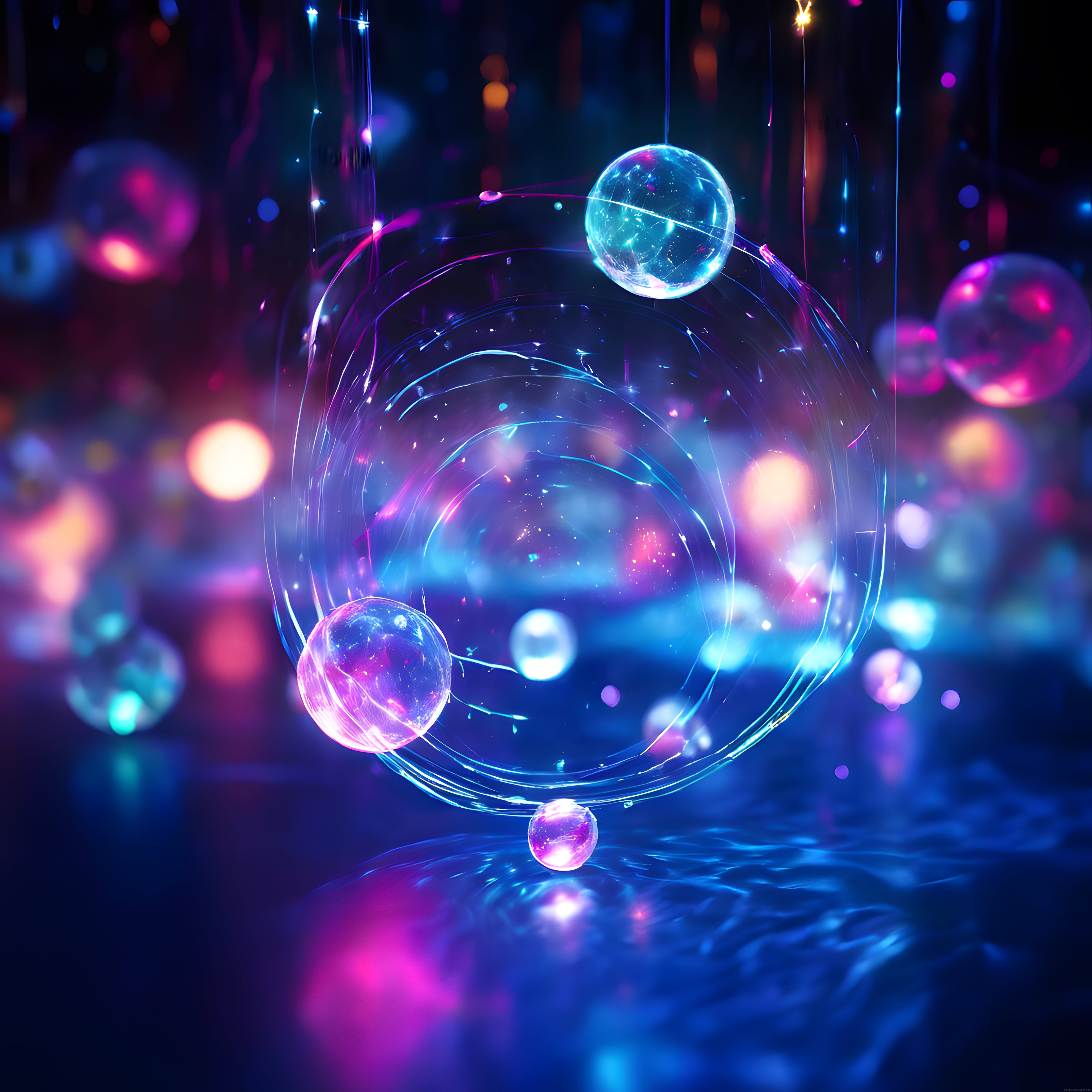 Neon Işıklı Soyut Dijital Sanat: Geleceğin Işık Halkaları ve Küreleri