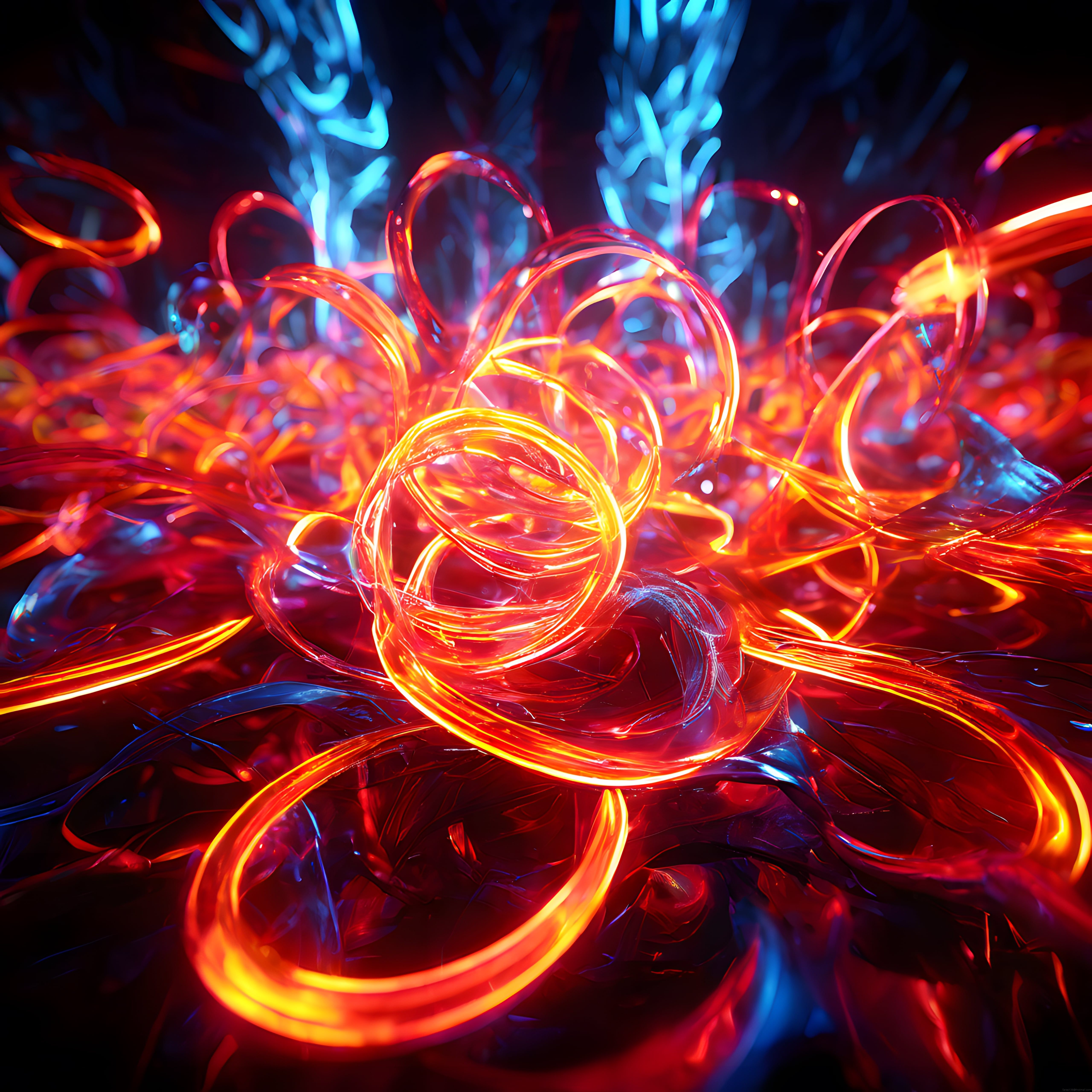 Neon Işıklı Soyut Enerji Patlaması ve 3D Dijital Sanat Arkaplanı