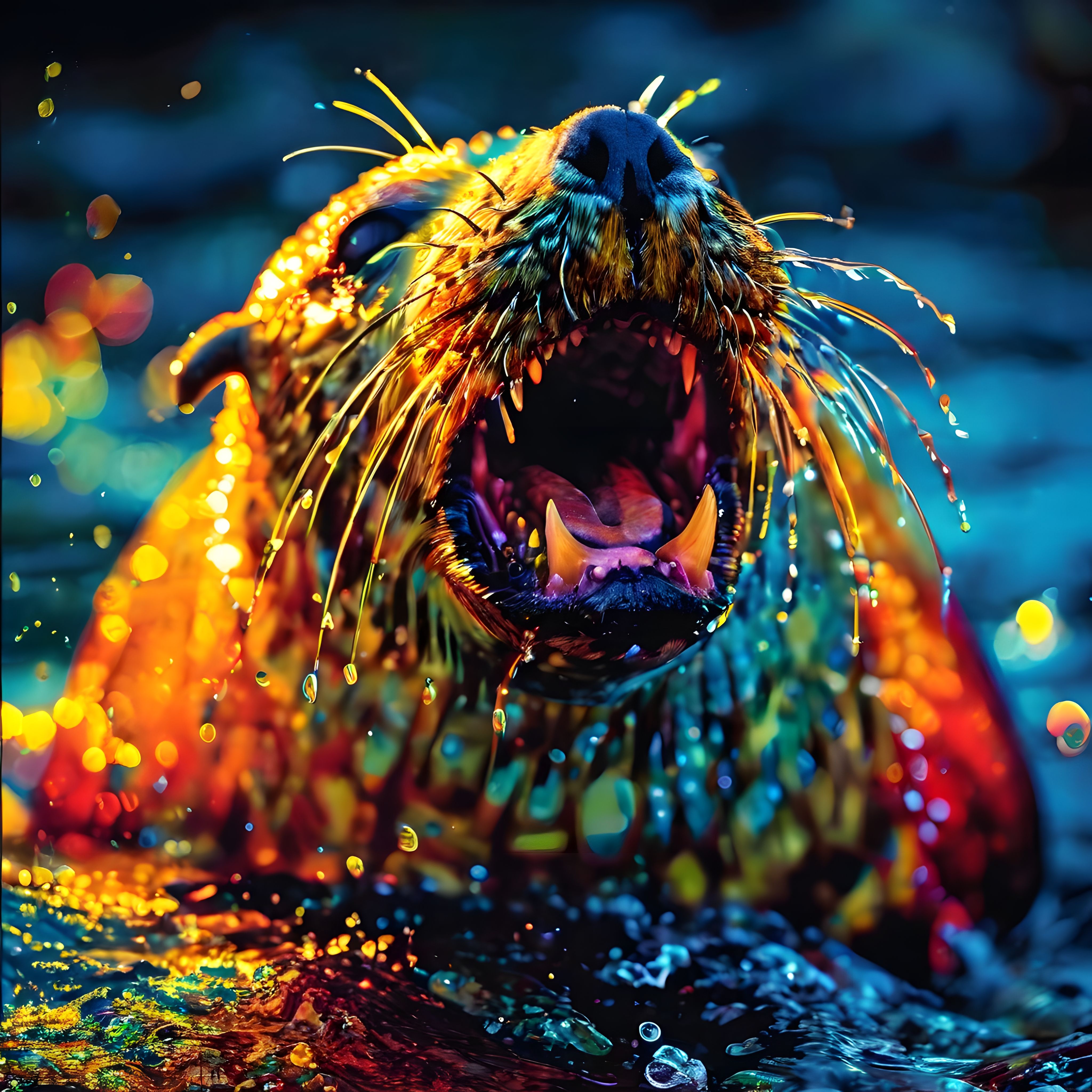 Neon Işıltılı Fantastik Böcek: Dijital Sanat Eseri Renkli Yaratık Portresi