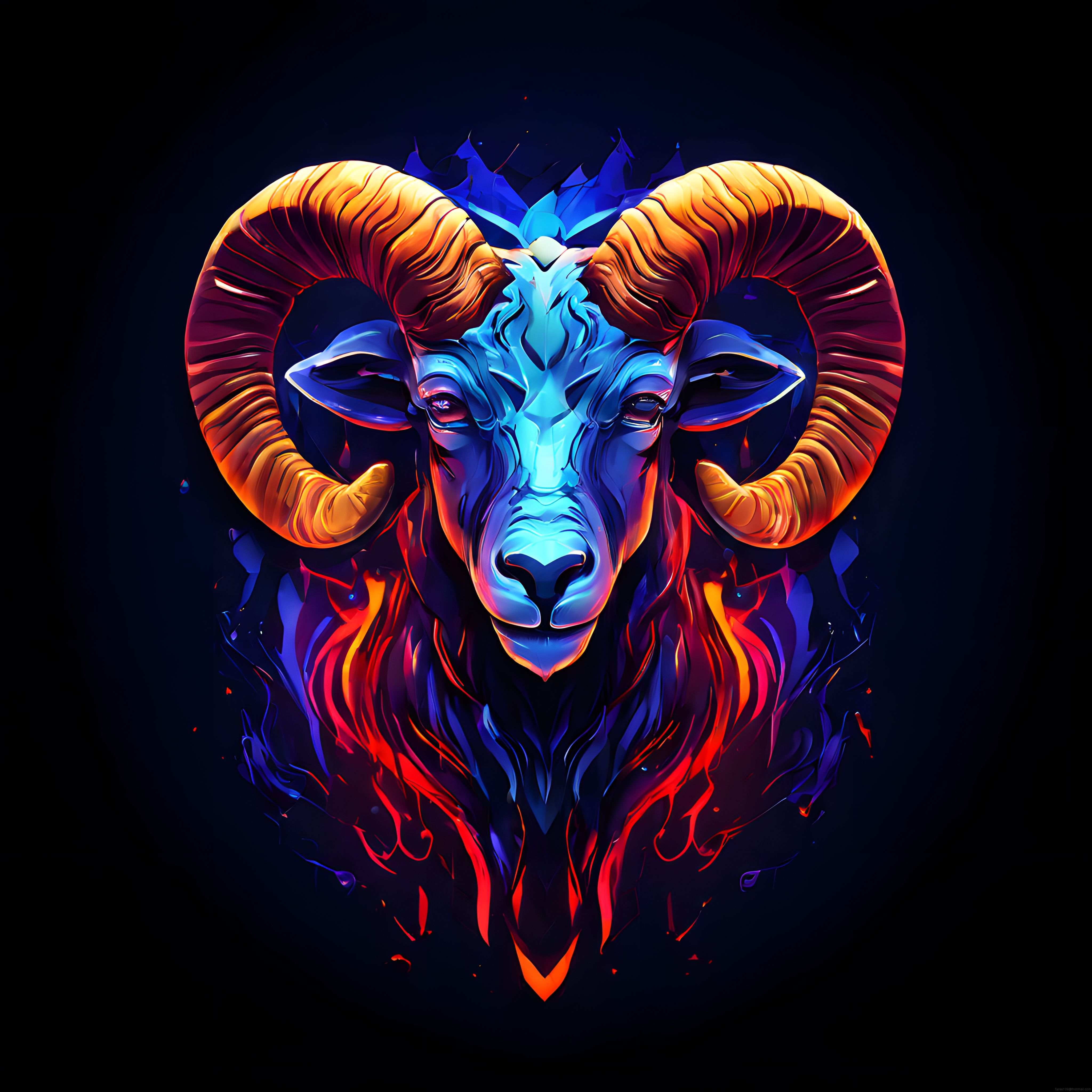 Neon Işıltılı Fantastik Koç Başı Dijital İllüstrasyon Duvar Kağıdı