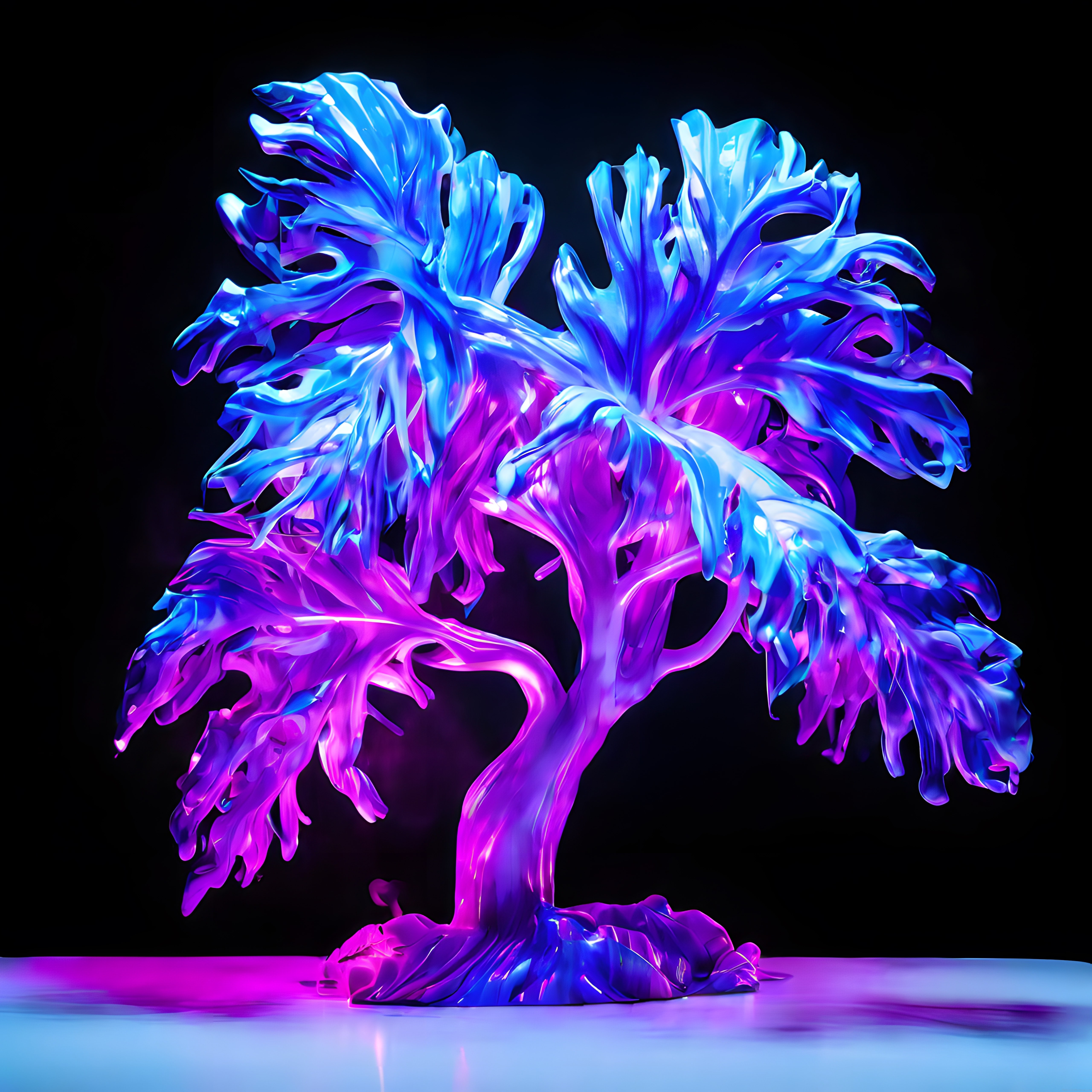 Neon Işıltılı Kristal Ağaç: Dijital Sanat ve Soyut Tasarım Harikası