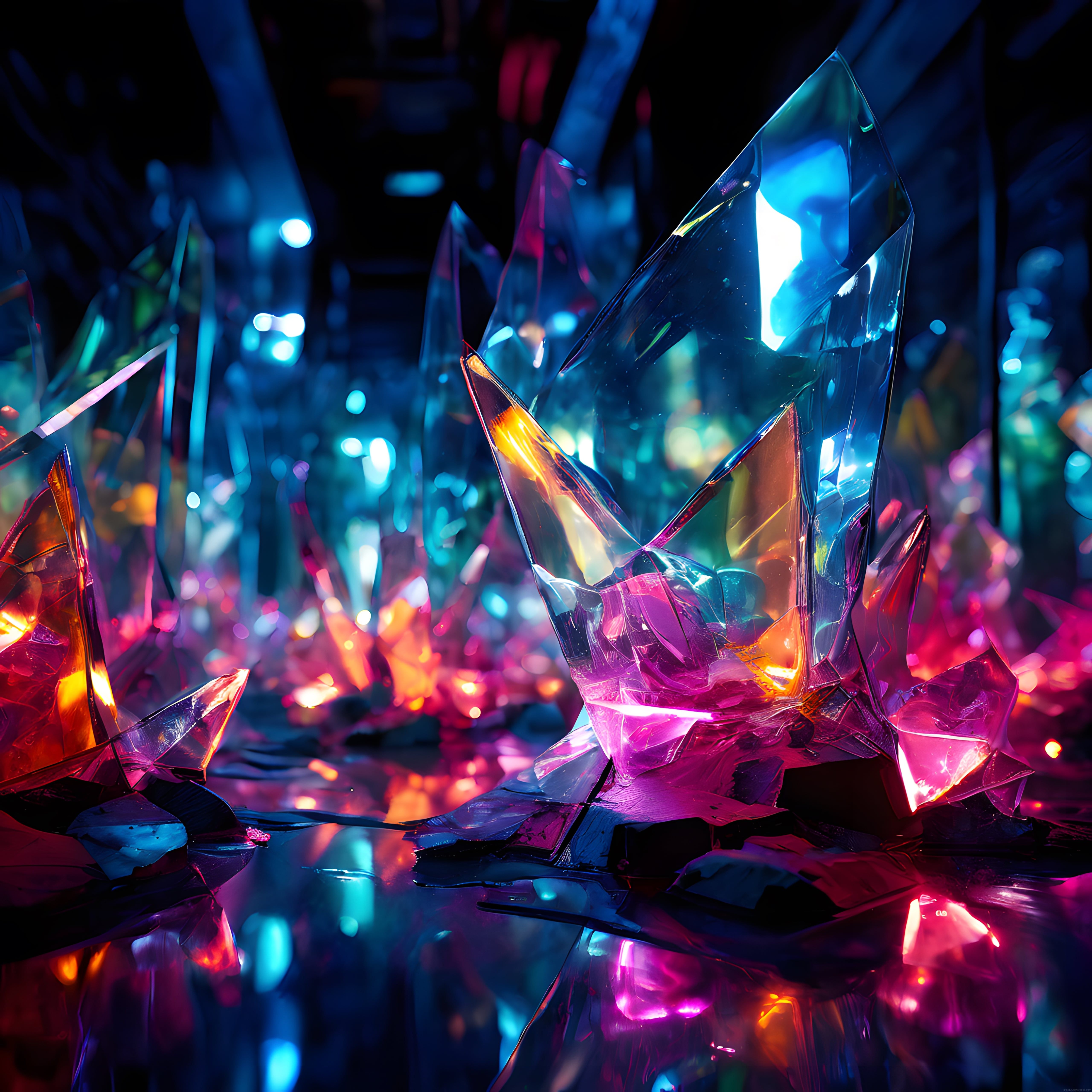 Neon Işıltılı Kristal Mağarası: Dijital Sanattaki Renk Cümbüşü