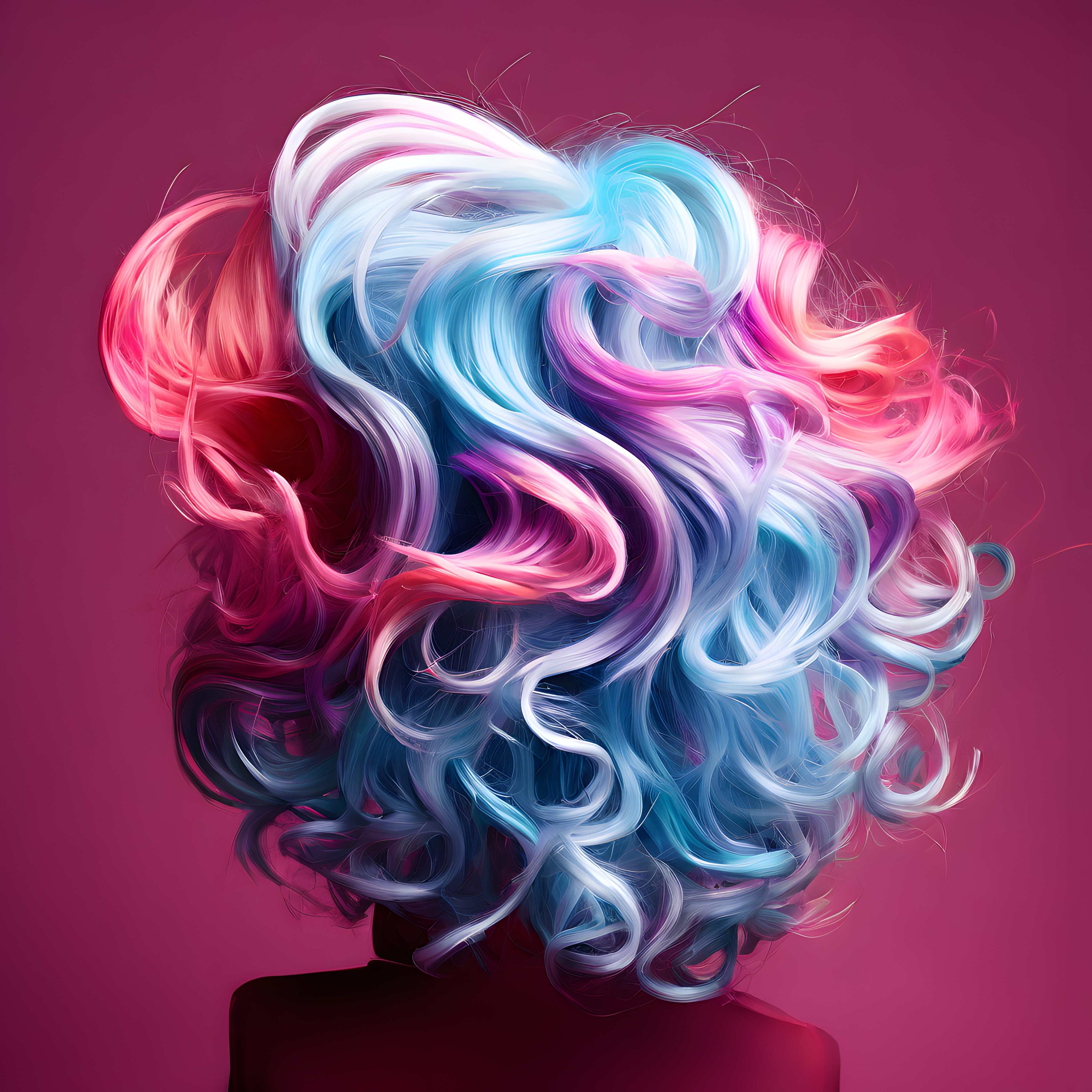 Neon Pembe ve Buz Mavisi Tonlarında Fantastik Dalgalı Saç Modeli