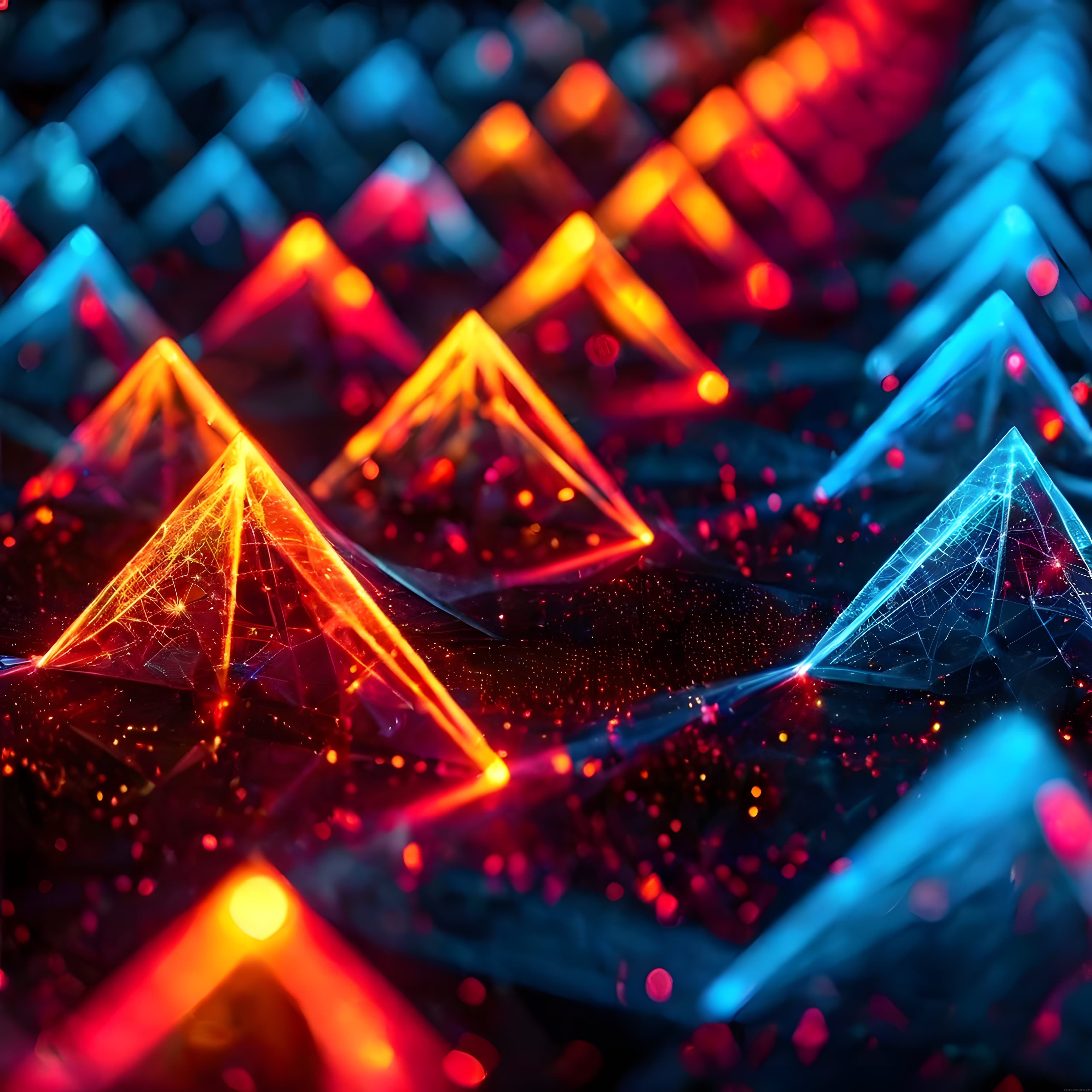 Neon Renklerde Parlayan Soyut Geometrik Piramitlerin Büyüleyici Dünyası
