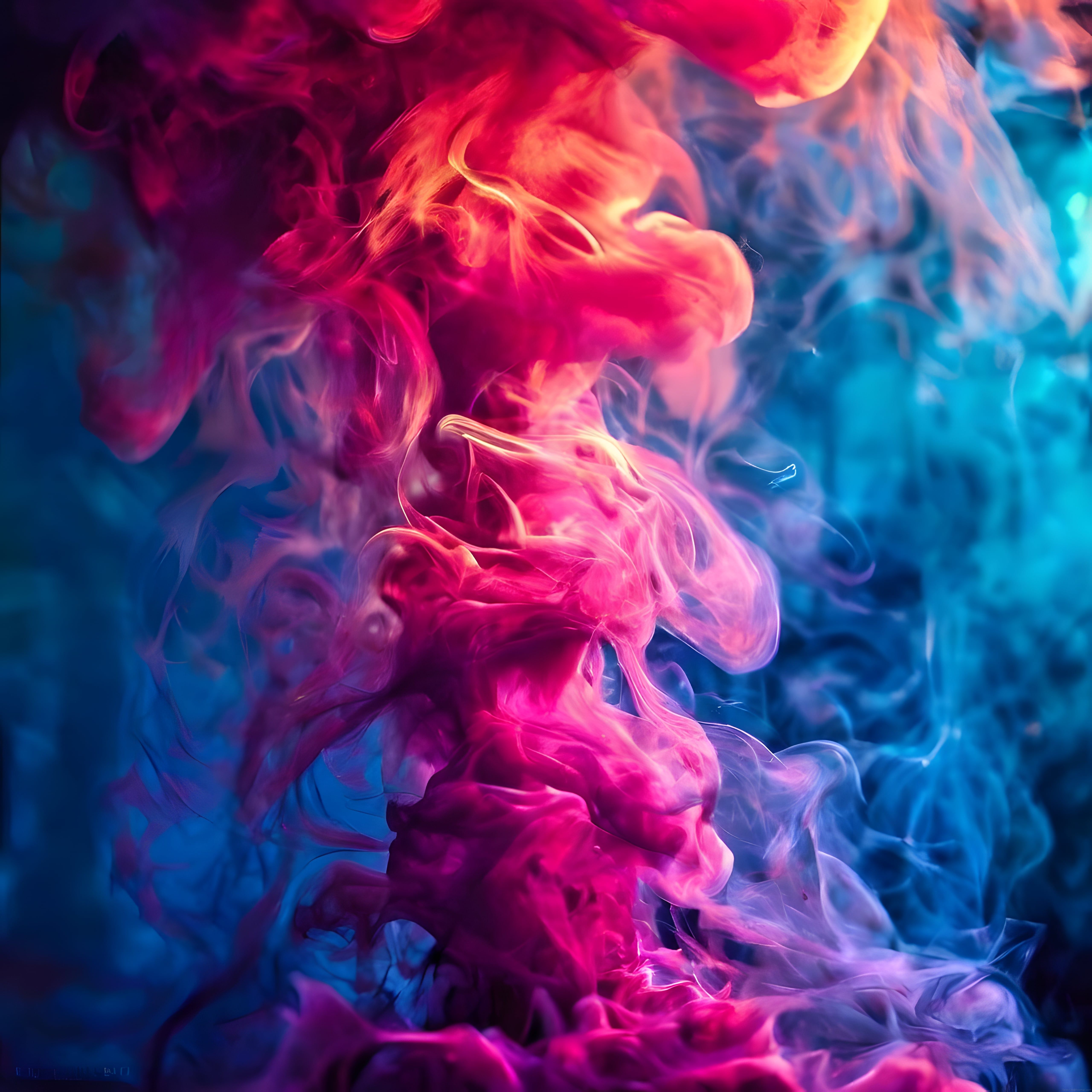 Neon Renklerde Pembe ve Mavi Duman Efektli Soyut Dijital Sanat Eseri