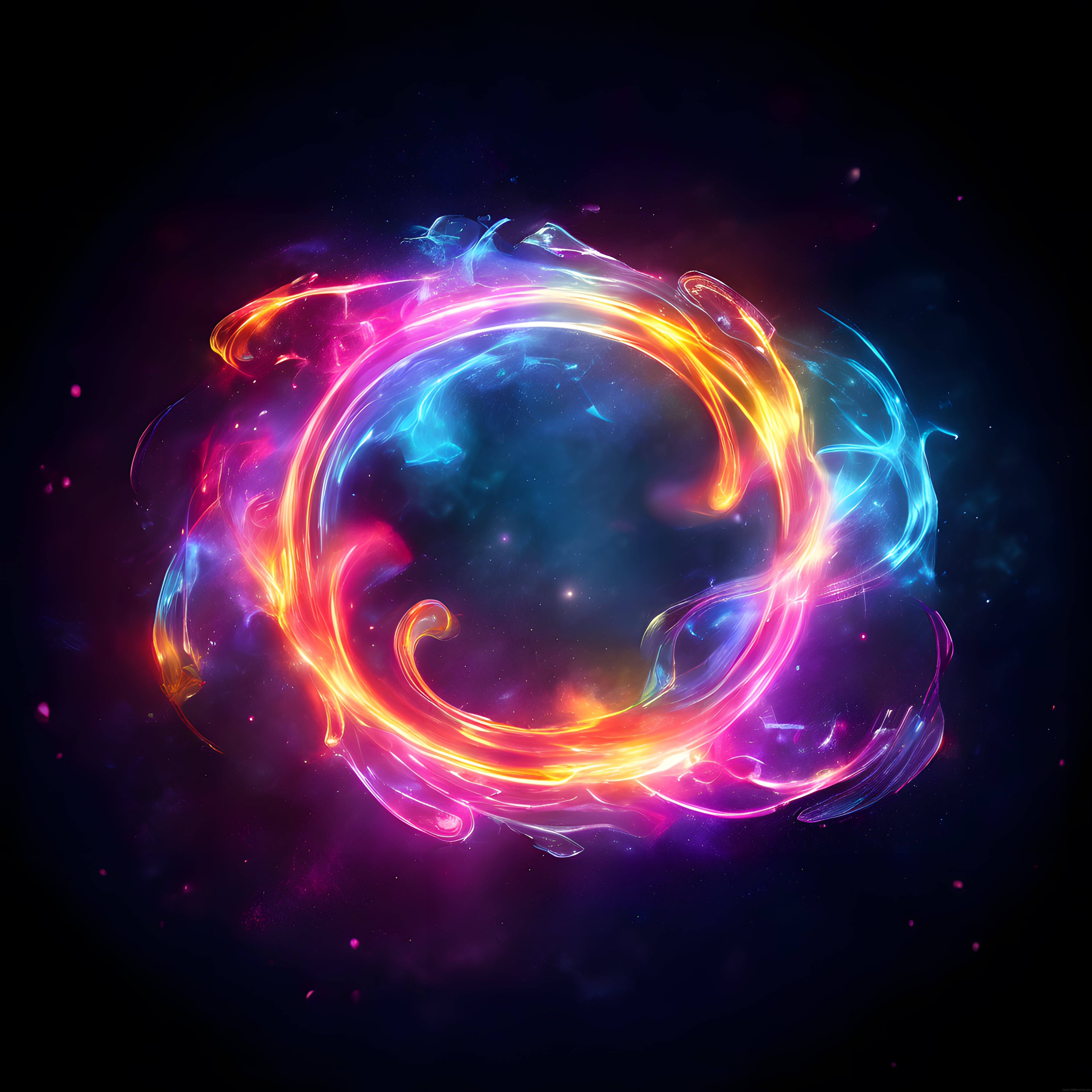 Neon Renklerde Soyut Enerji Halkası ile Gizemli Dijital Evren Arka Planı