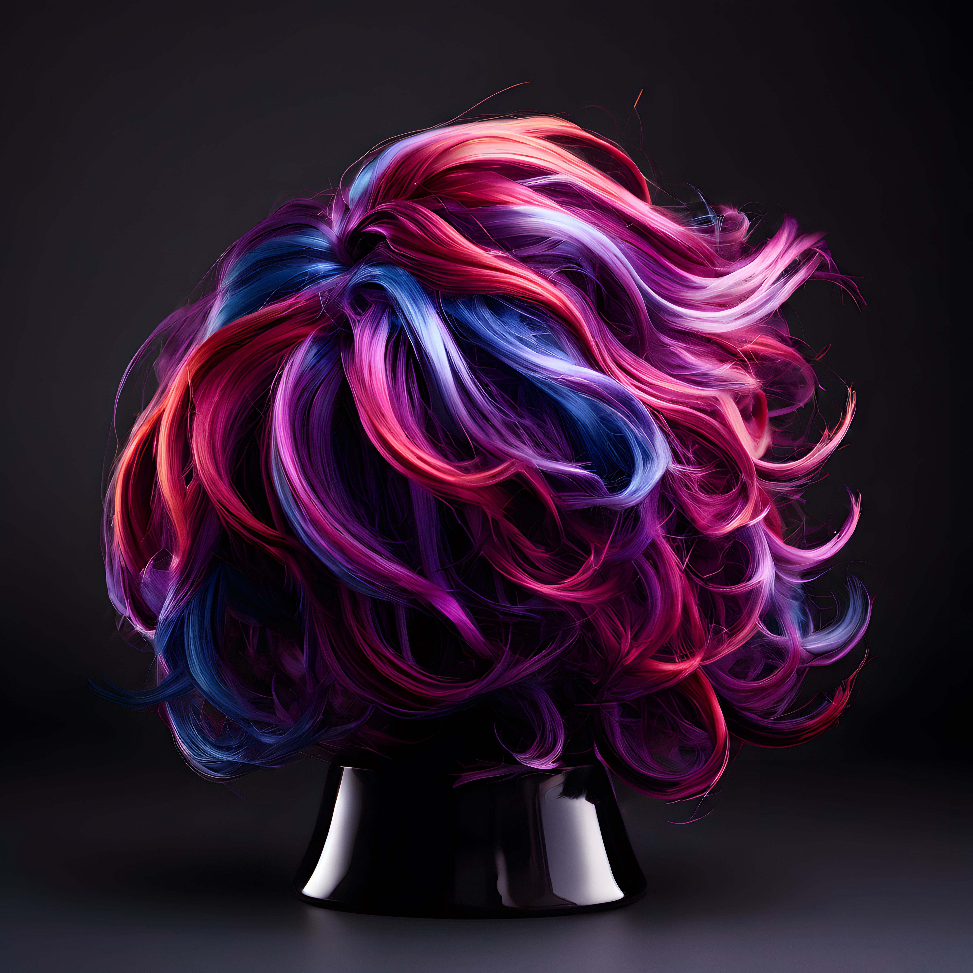 Neon renklerde soyut saç formunda dijital sanat eseri ve modern 3D render