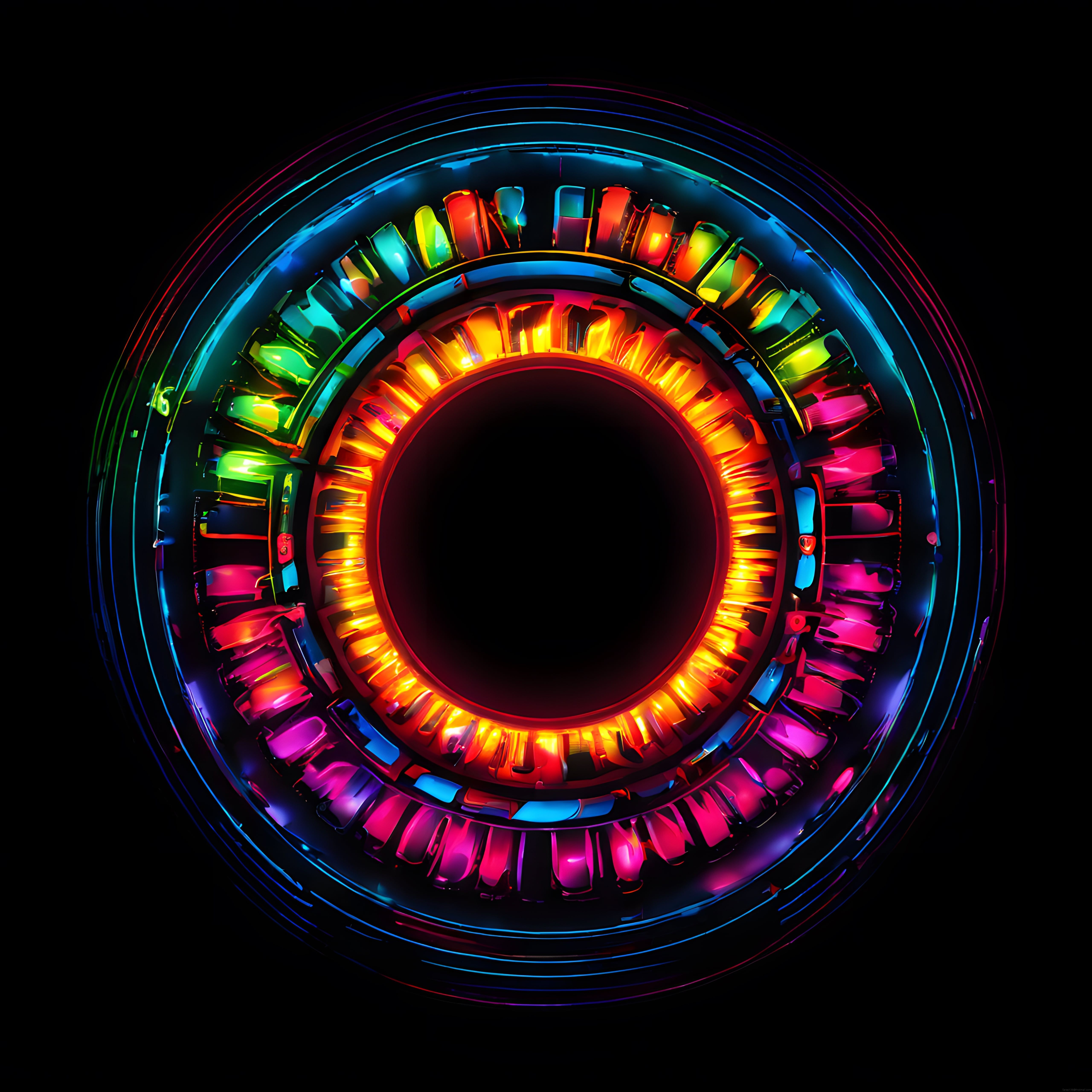 Neon Spektrumlu Dairesel Mekanik Yapıya Ait Dijital Sanat Eseri Neon Spektrumlu Dairesel Mekanik Yapıya Ait Dijital Sanat Eseri