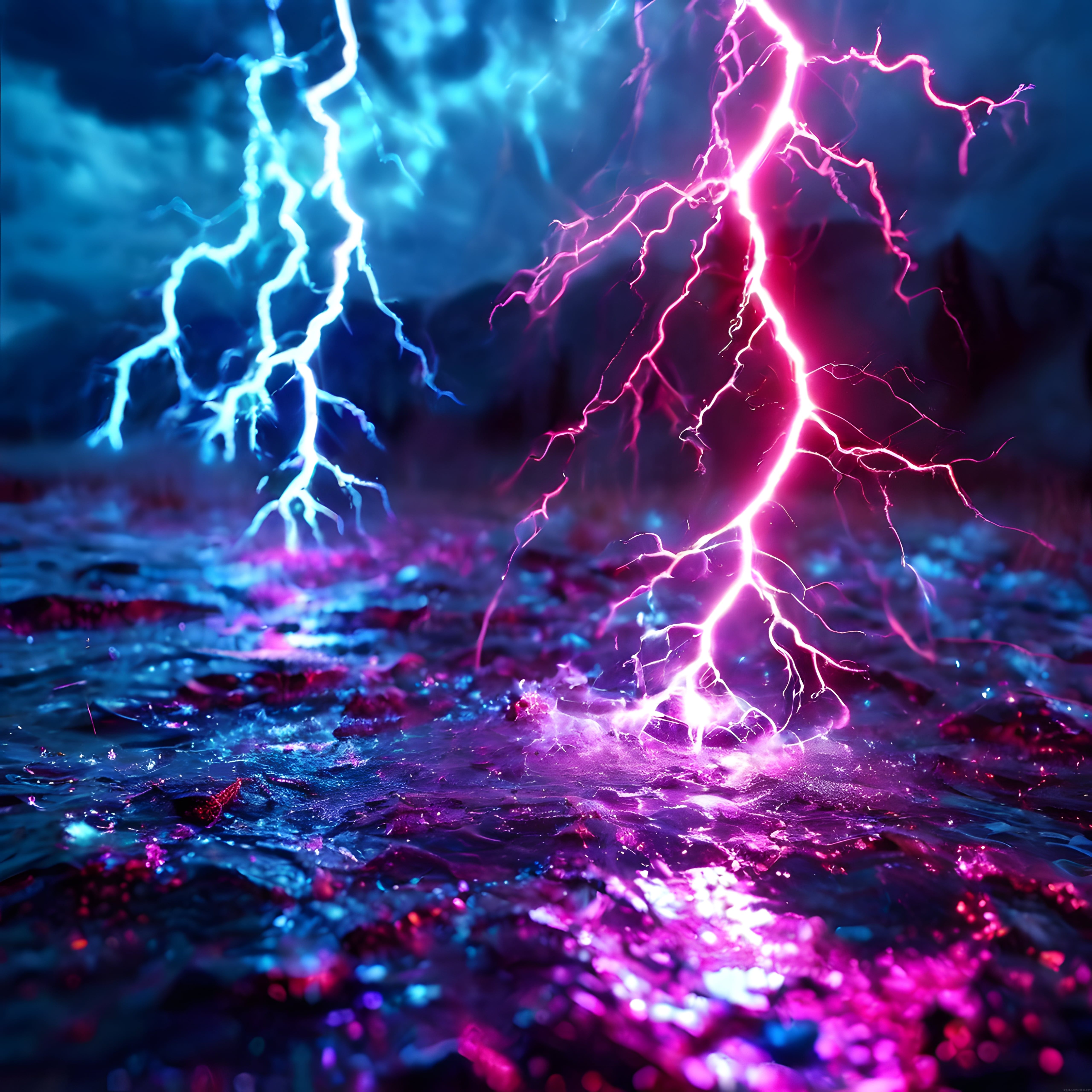 Neon Yıldırımların Dansı: Geleceğin Karanlık ve Fütüristik Gökyüzünde