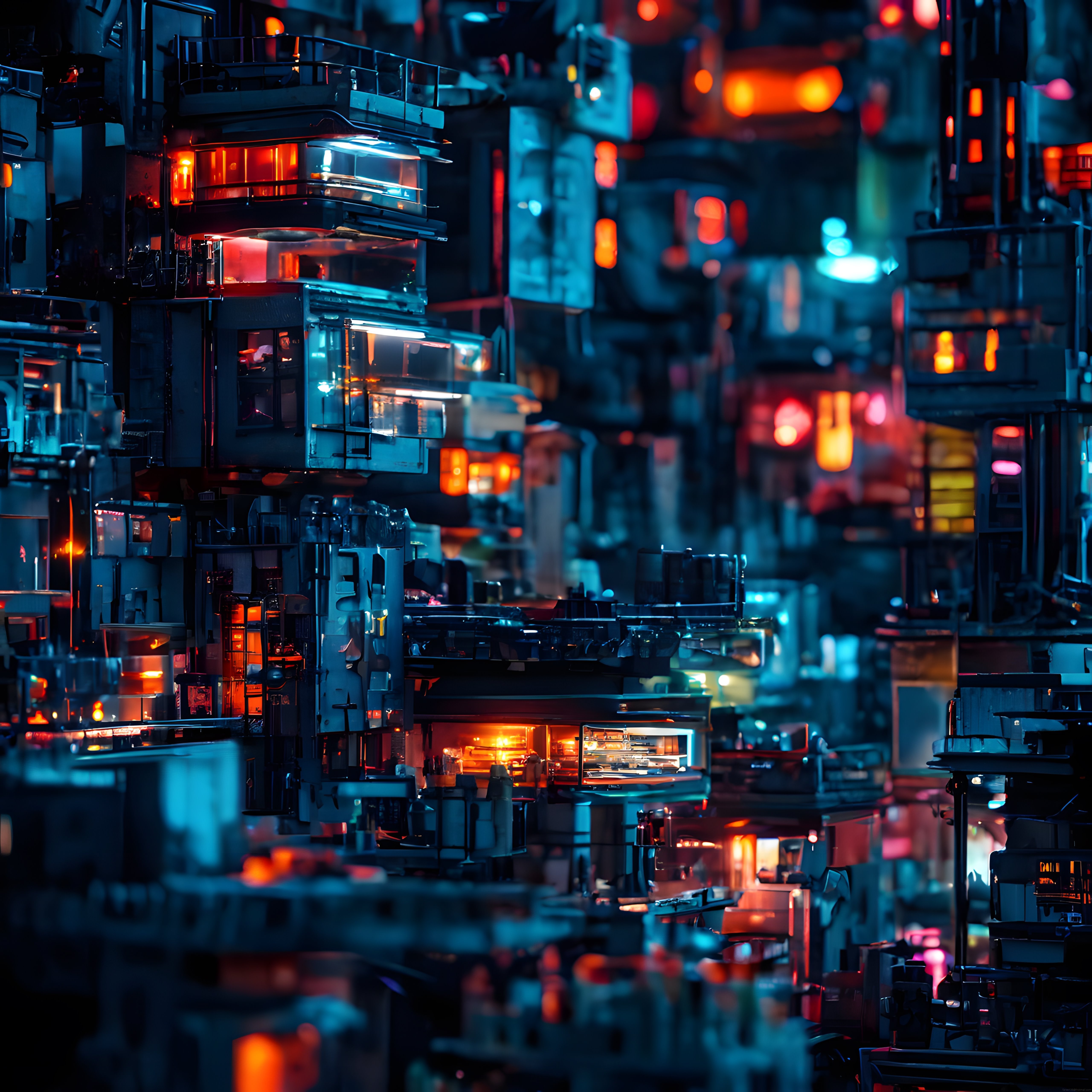 Neonlarla Işıldayan Distopik Gelecek Şehri ve Gizemli Gece Atmosferi