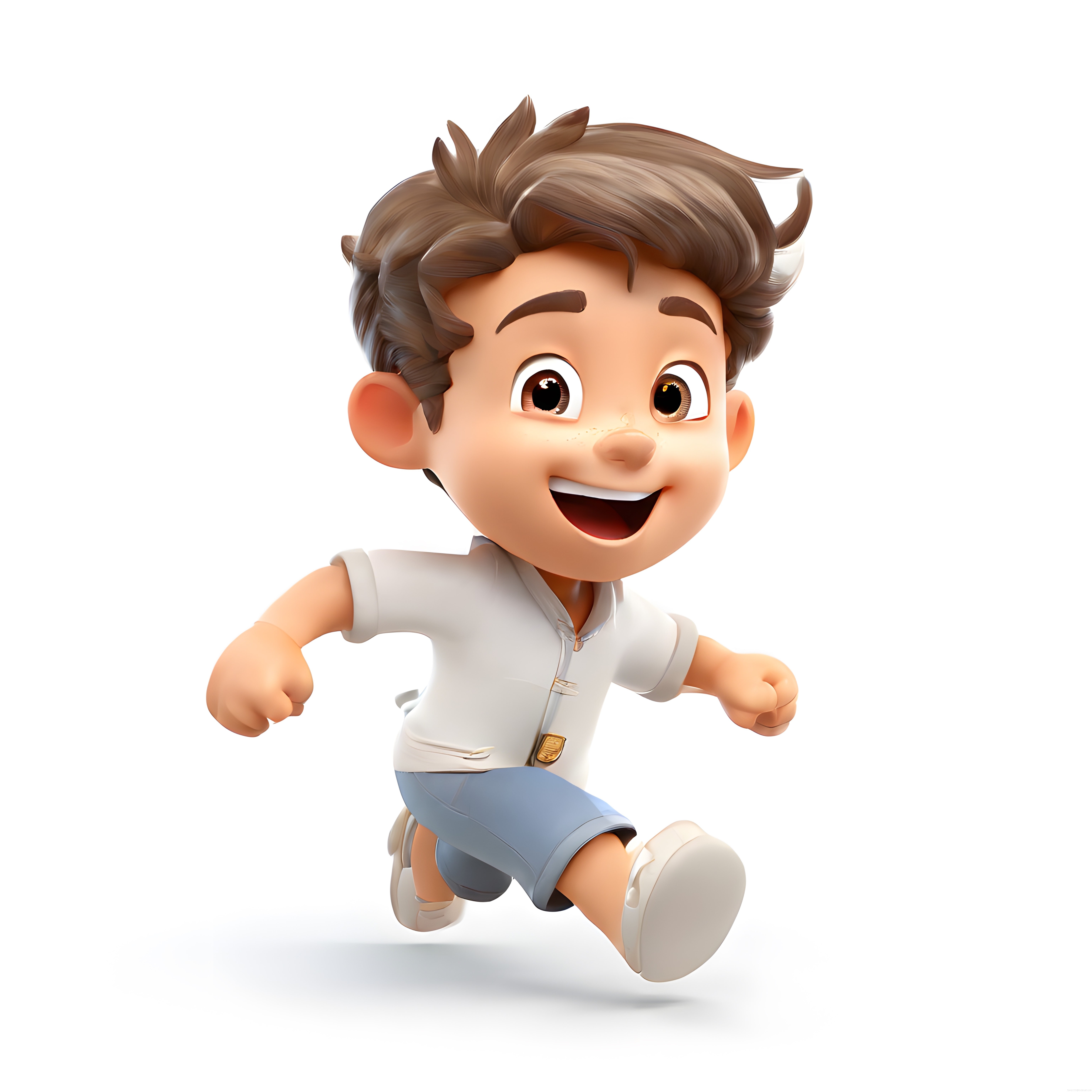 Neşeli 3D Animasyon Çocuk Karakteri Koşarken Gülümsüyor, Sevimli Pixar Tarzı