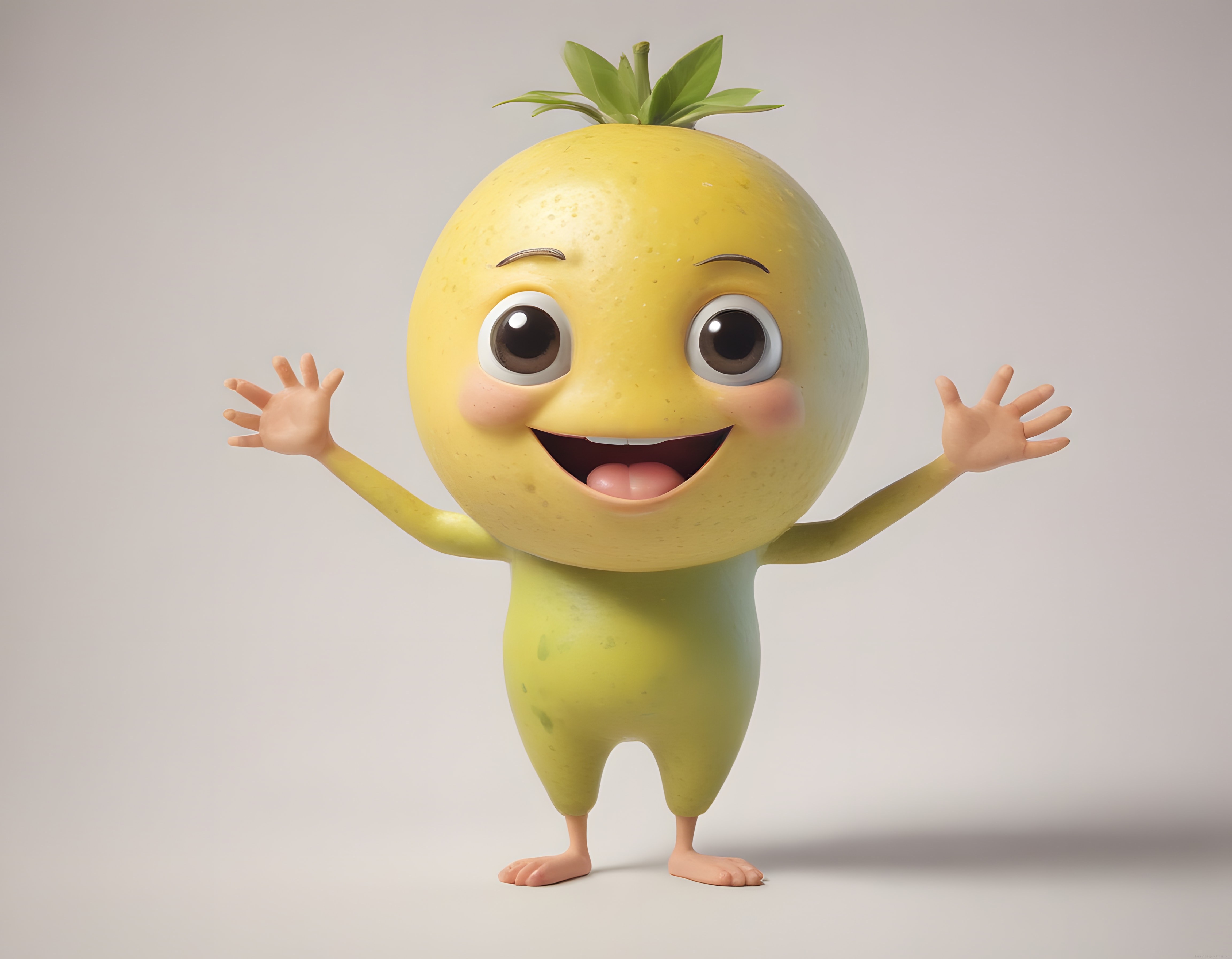 Neşeli 3D Limon Karakteri: Sevimli Meyve Maskotu Gülümseyerek Selam Veriyor
