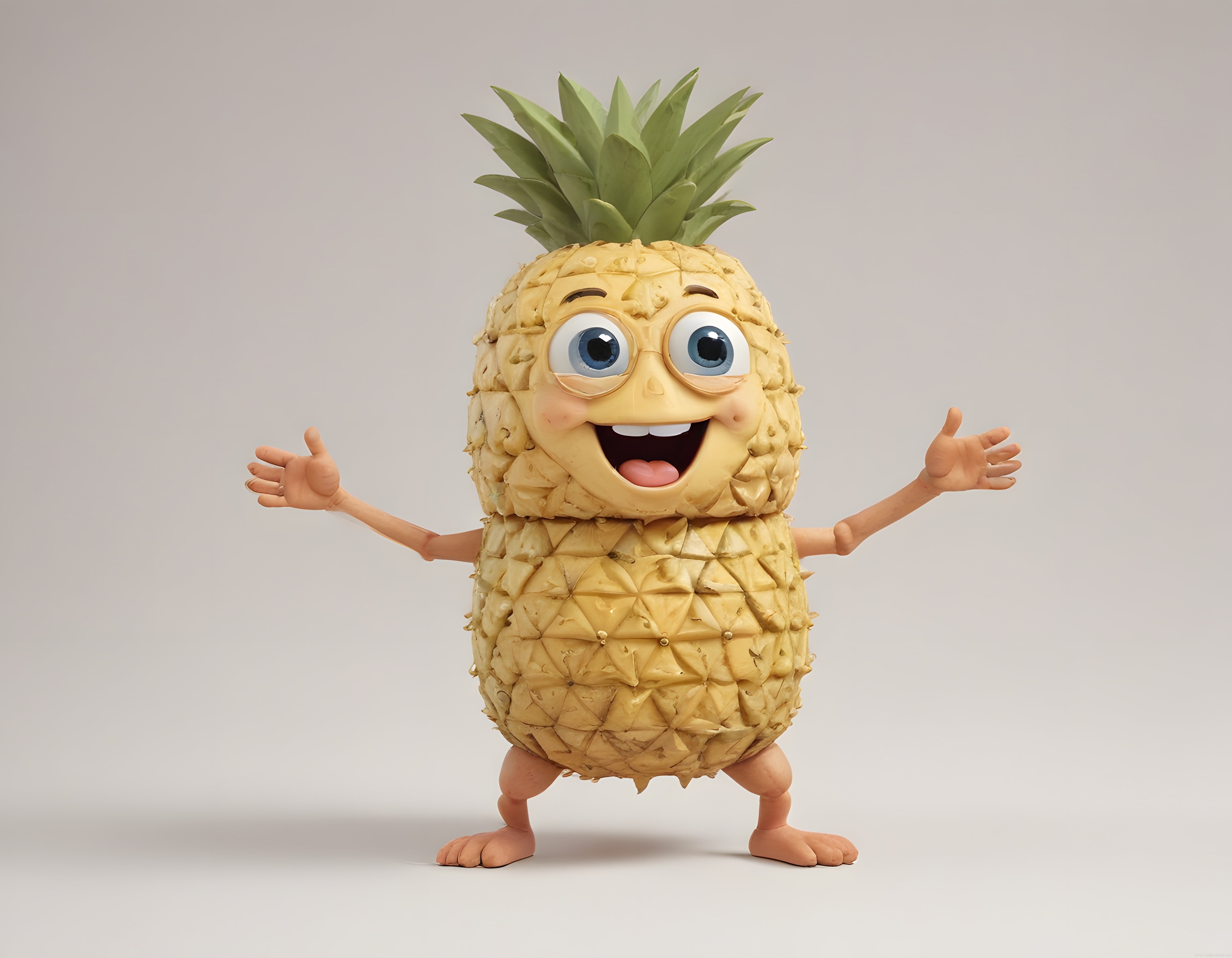 Neşeli Ananas Adam: Kollarını Açmış Sevimli 3D Karakter Tasarımı