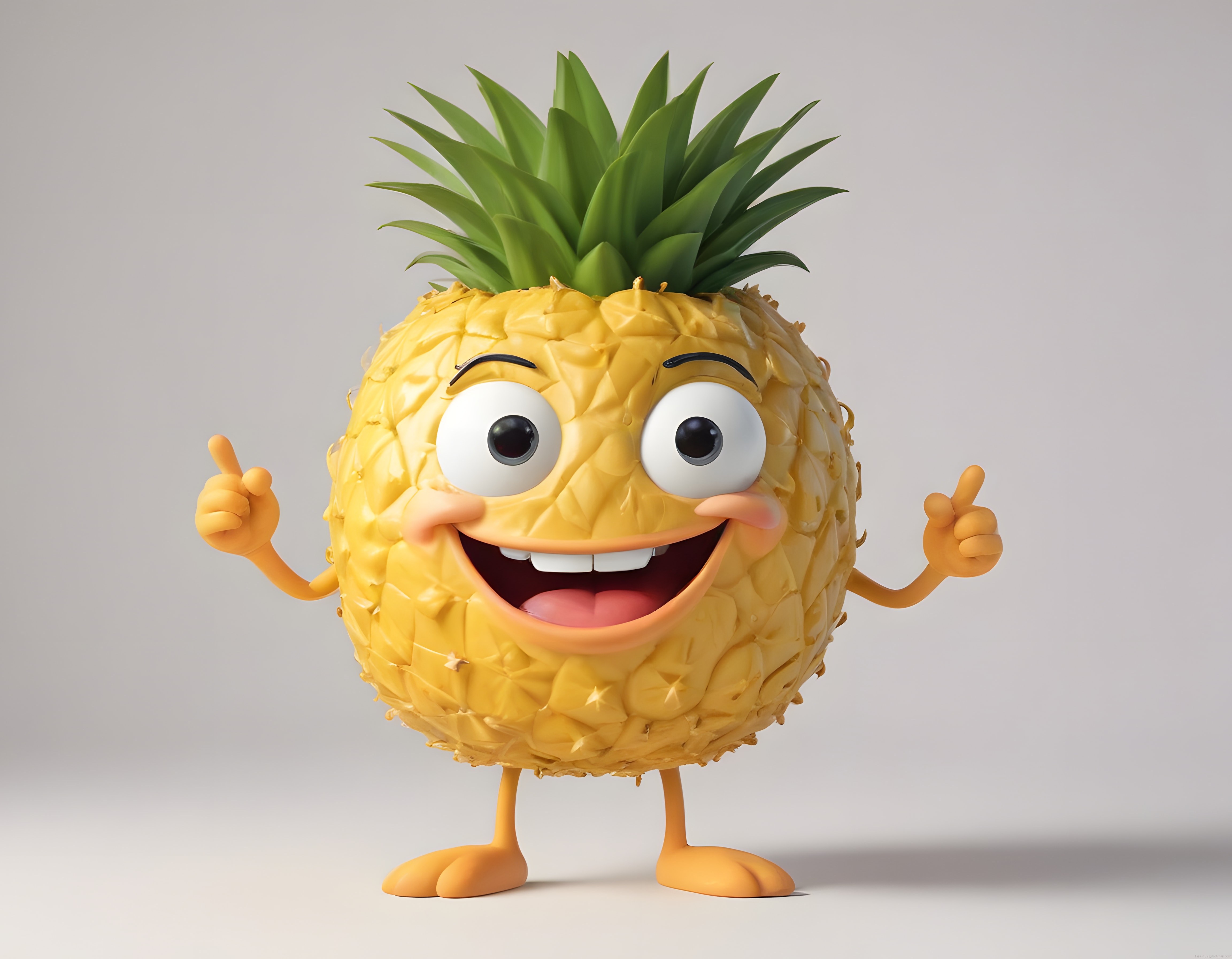 Neşeli Ananas Karakteri: 3D Animasyonlu Komik Meyve Maskotu Gülümsüyor