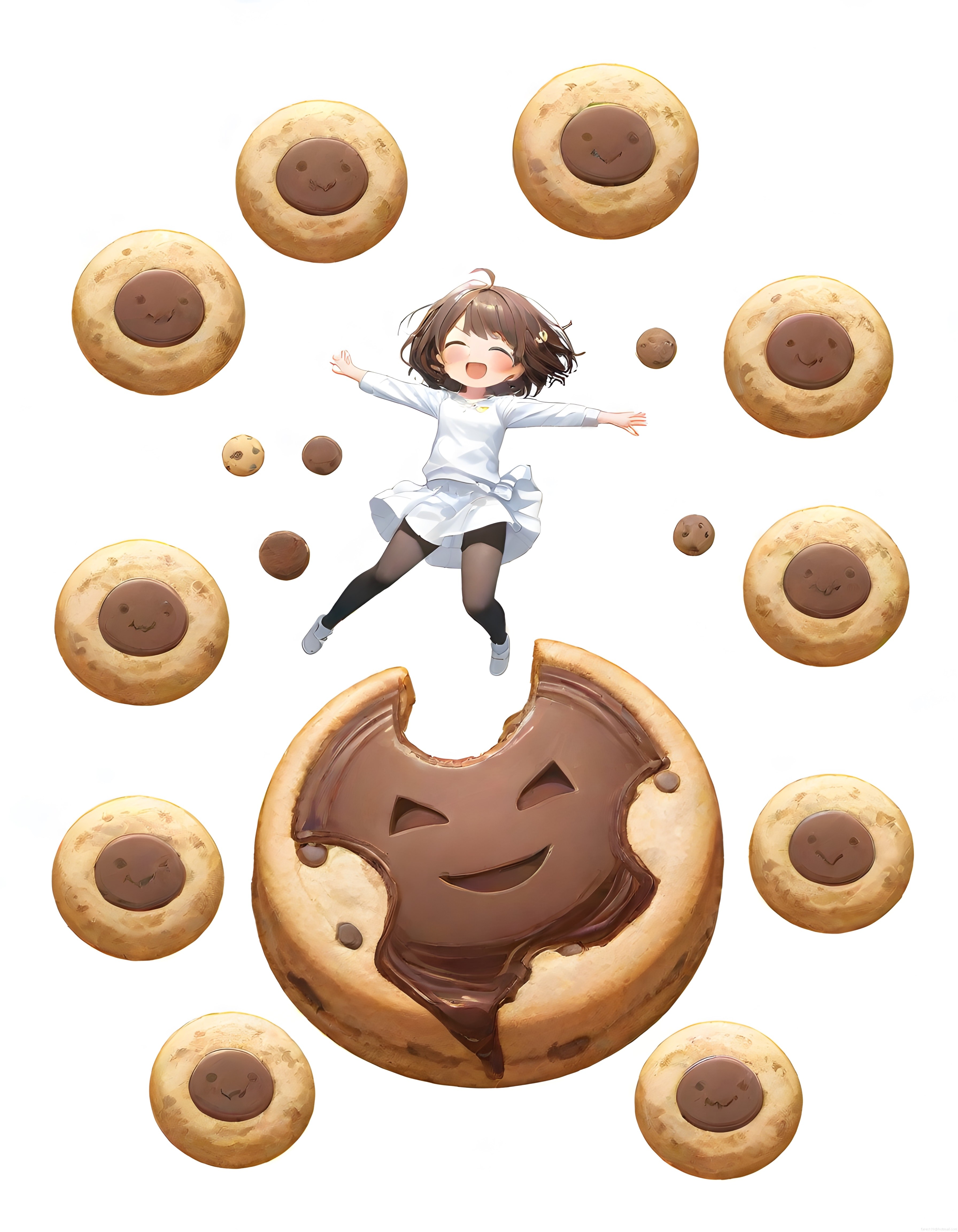 Neşeli Anime Kız ve Gülümseyen Kurabiyelerle Tatlı Dijital İllüstrasyon