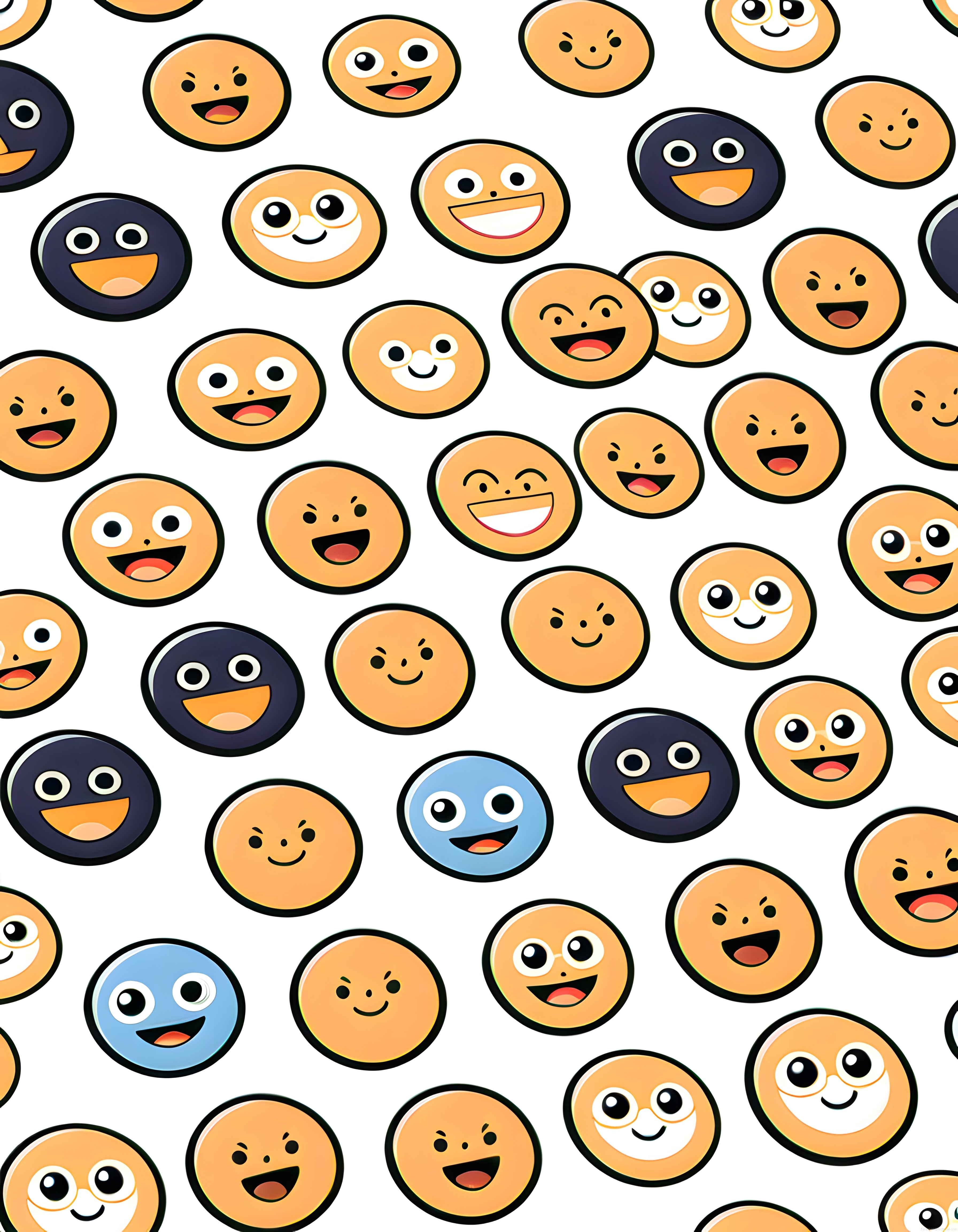 Neşeli Emoji Yüzlerinden Oluşan Eğlenceli Dikişsiz Desen ve İllüstrasyon