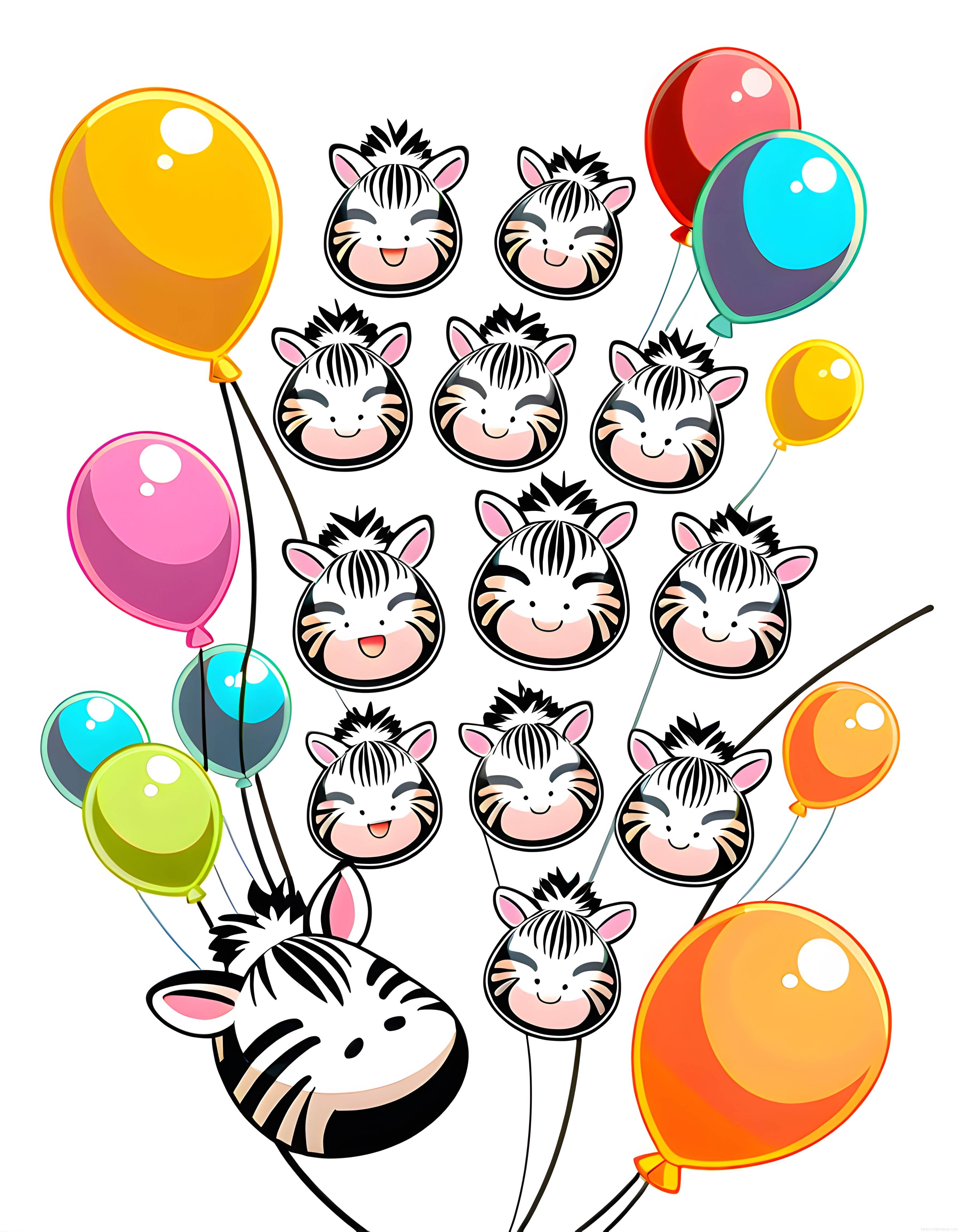 Neşeli Zebra Balonları ve Renkli Parti Süsleriyle Sevimli Doğum Günü Kartı