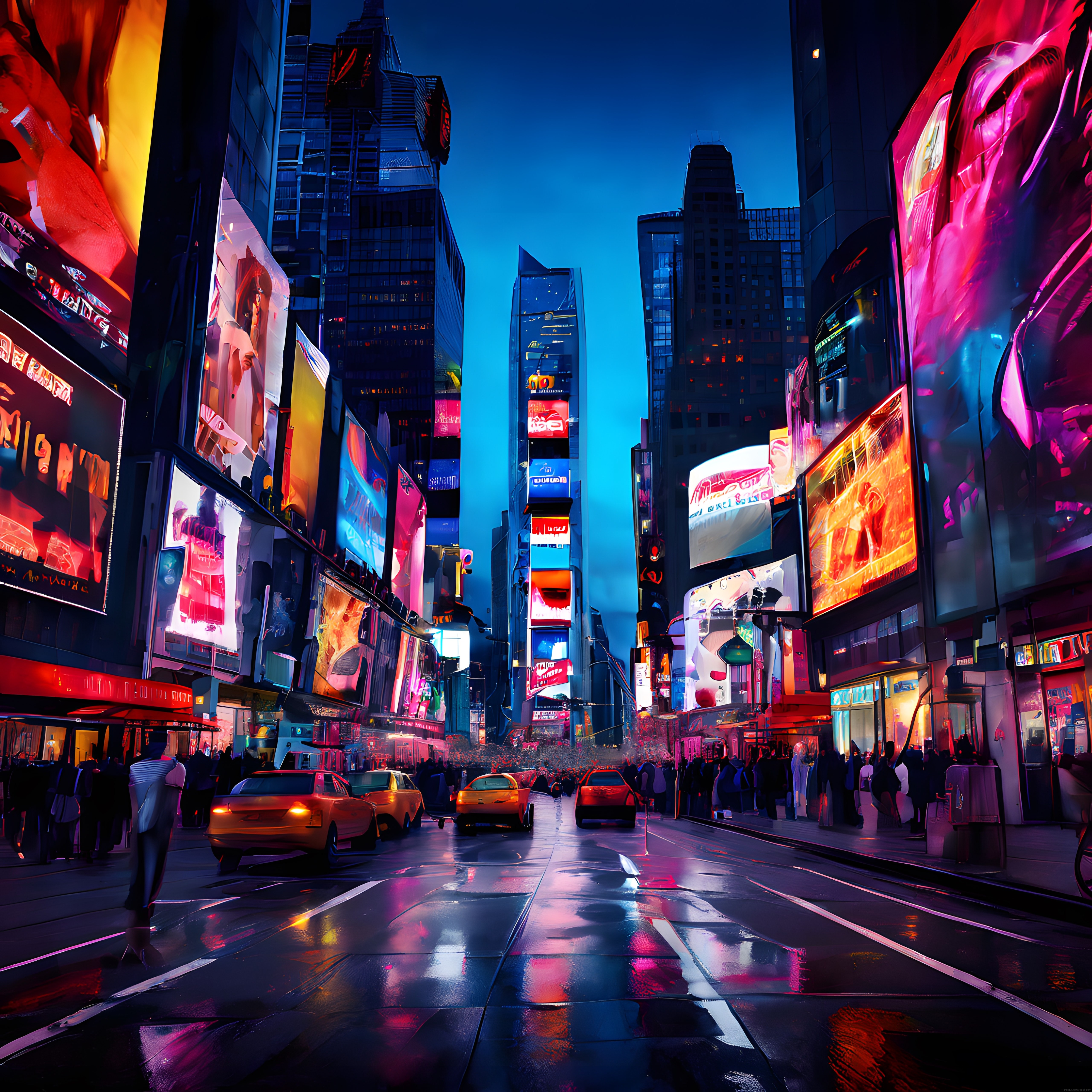 New York Geceleri: Times Square'in Renkli Neon Işıkları ve Islak Caddeleri