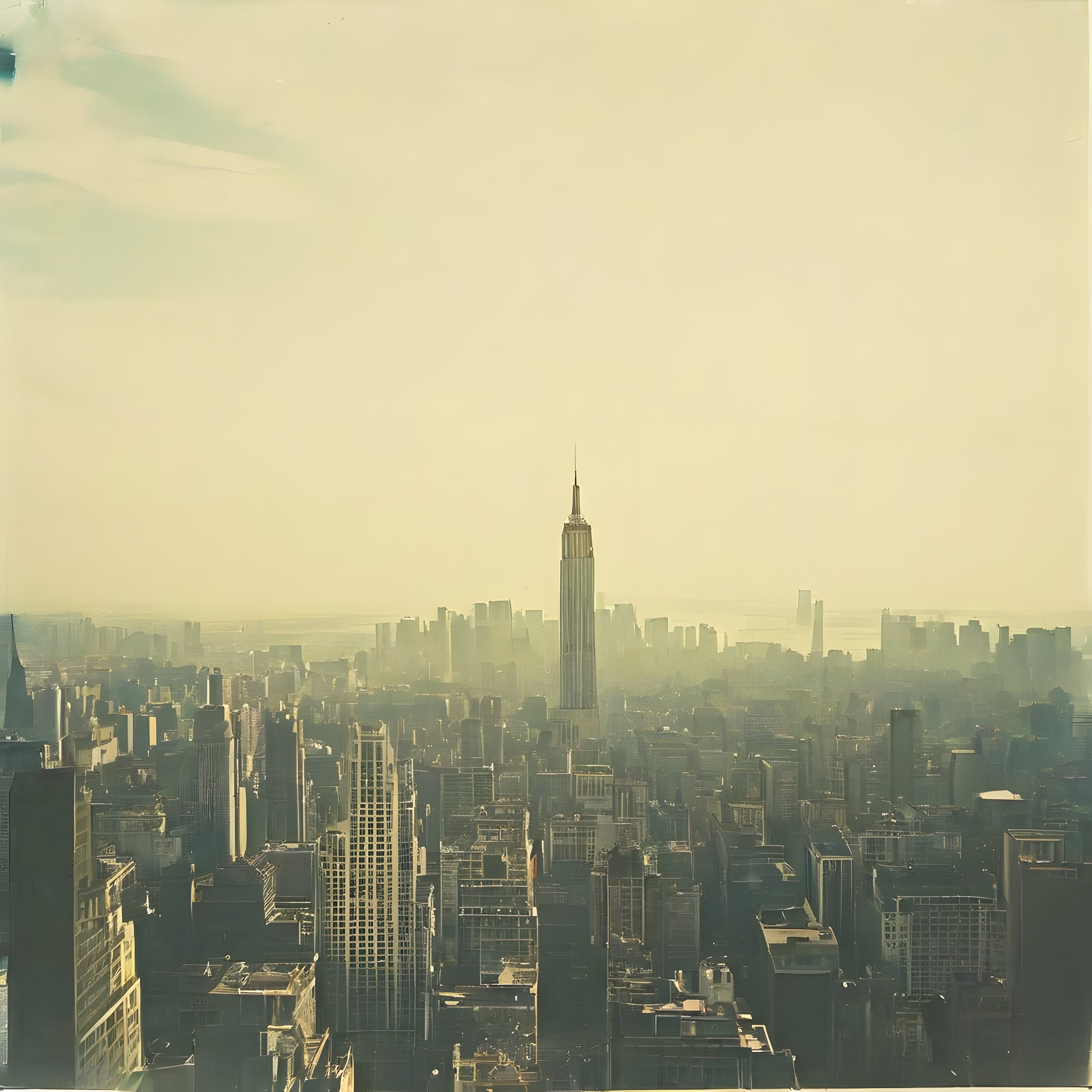 New York panoraması: sisli havada Empire State Building ve şehir silueti