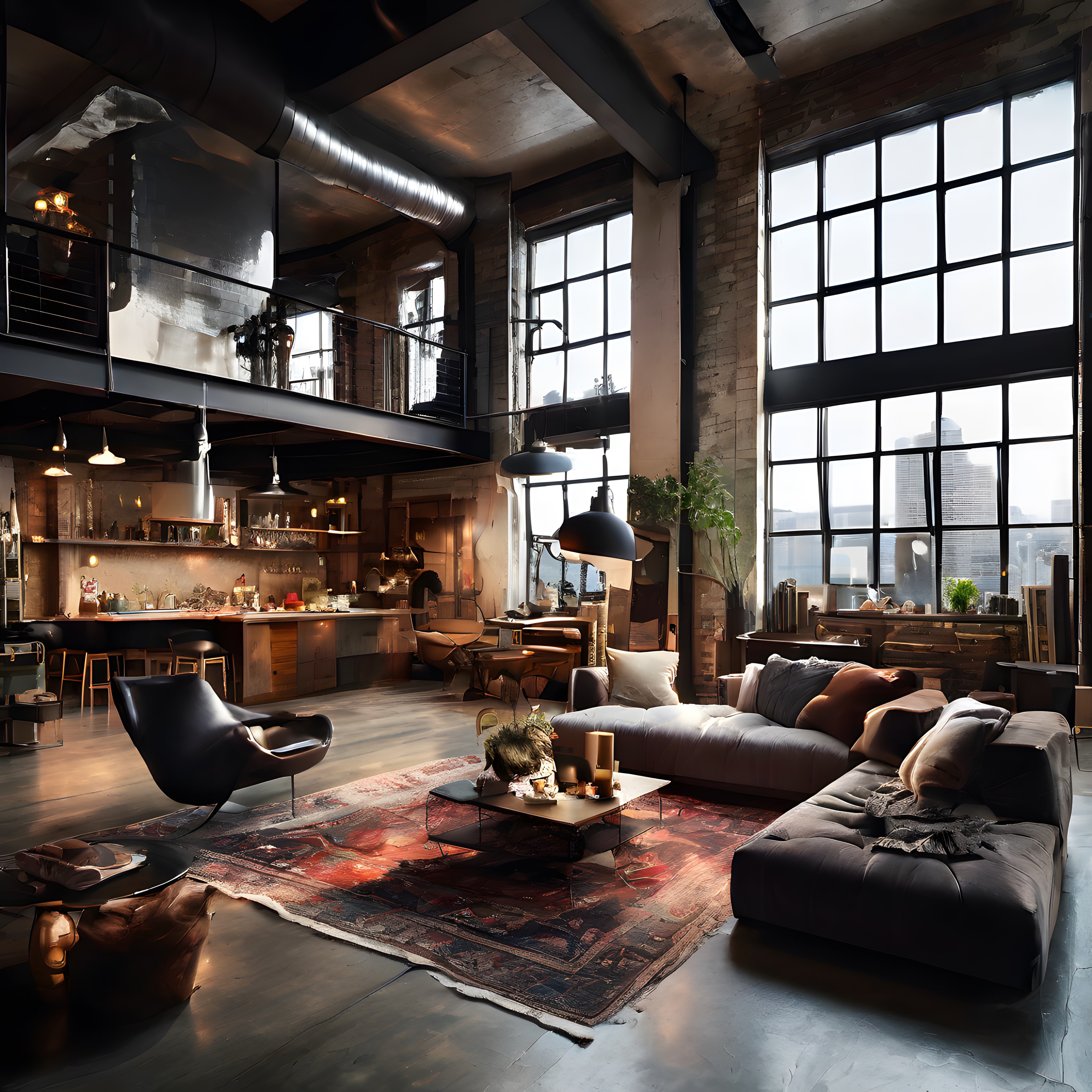 New York Stili Endüstriyel Loft Daire İç Mekanı ve Dekorasyonu