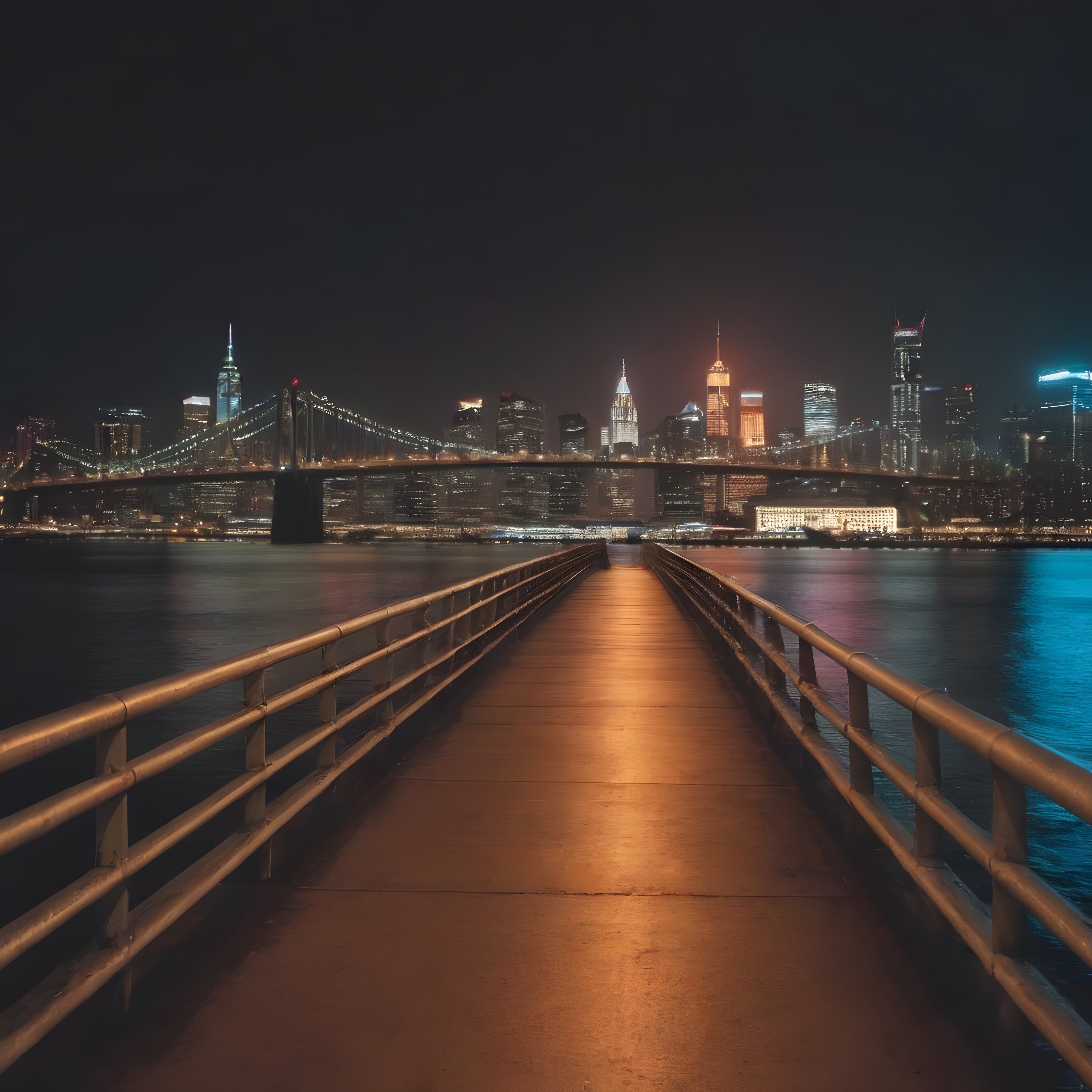 New York'ta Gece Vakti: Brooklyn Köprüsü ve Işıltılı Şehir Silueti