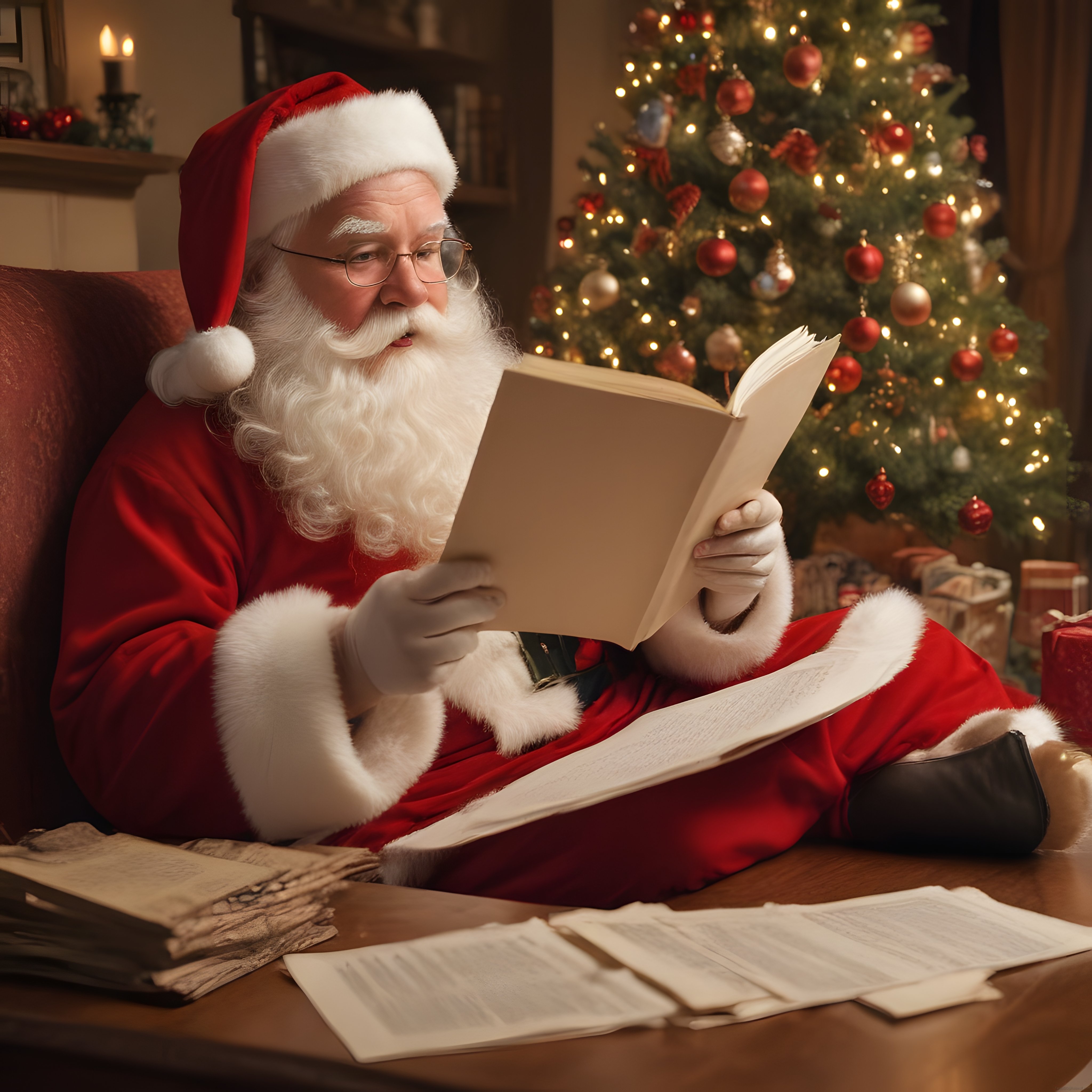Noel Baba Sıcacık Evinde Yılbaşı Gecesi Çocukların Mektubunu Okuyor