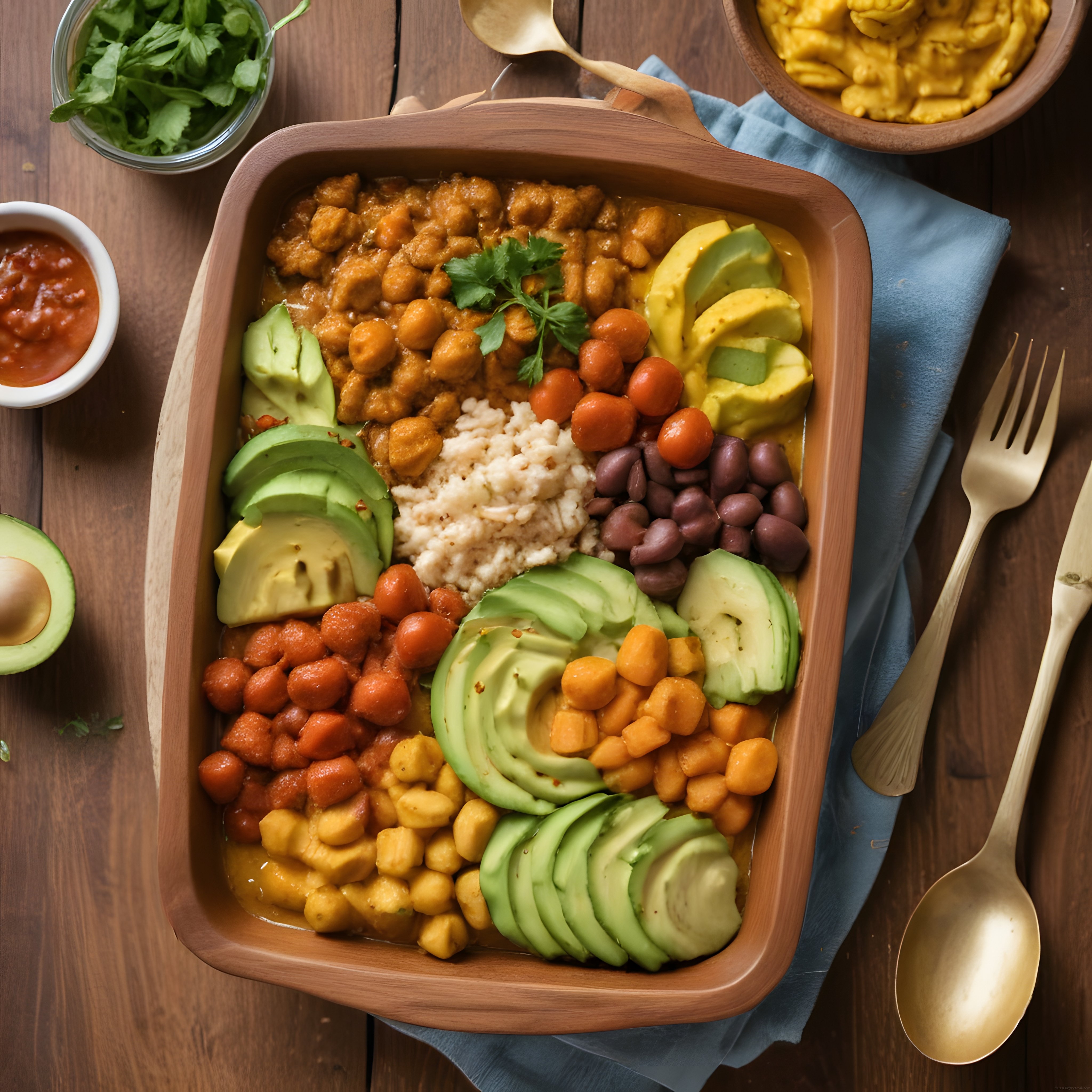 Nohutlu Avokadolu ve Fasulyeli Renkli Vegan Bowl: Sağlıklı Beslenme Sunumu
