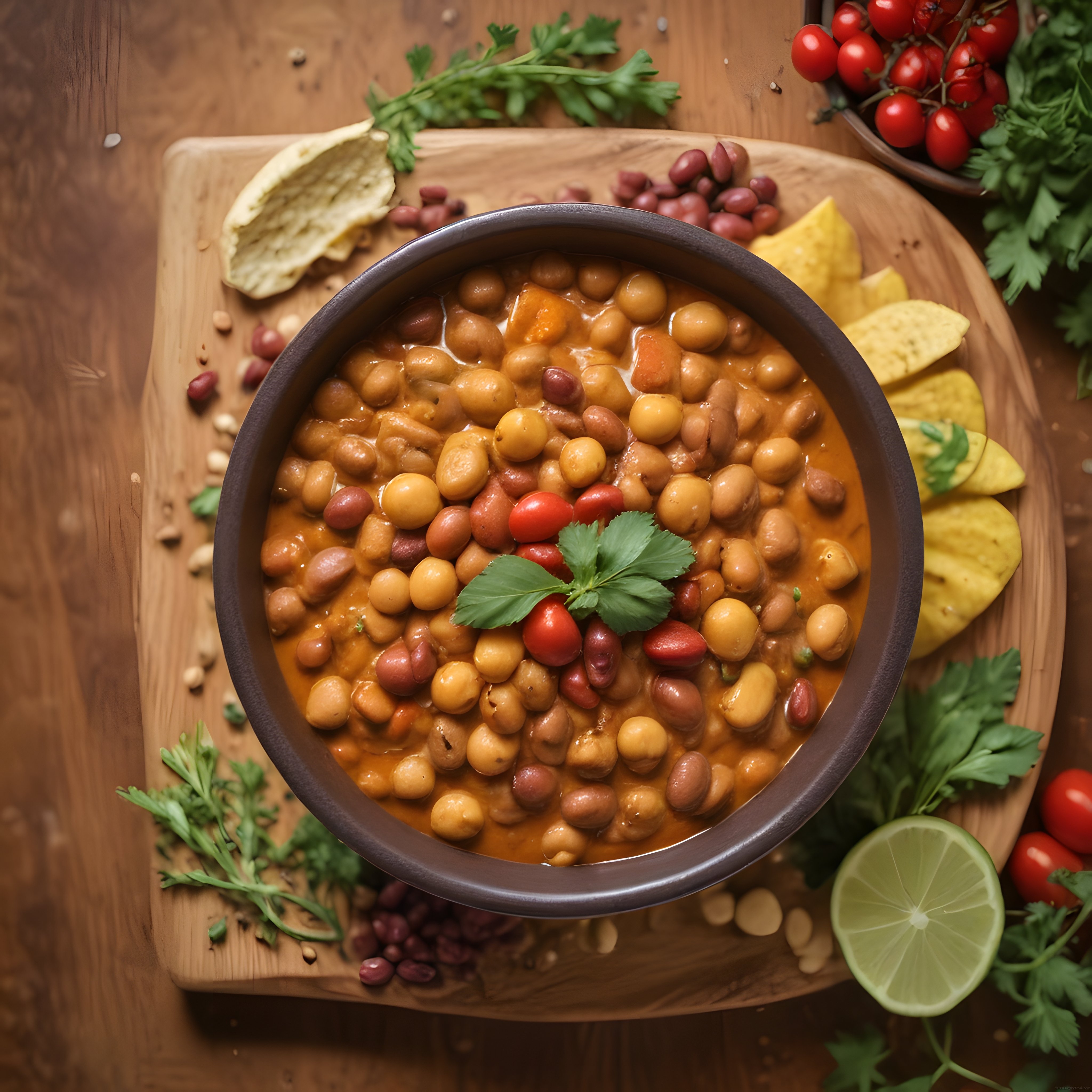 Nohutlu Fasulyeli Vegan Yemek: Ahşap Sunumda Sağlıklı Öğün Fikri