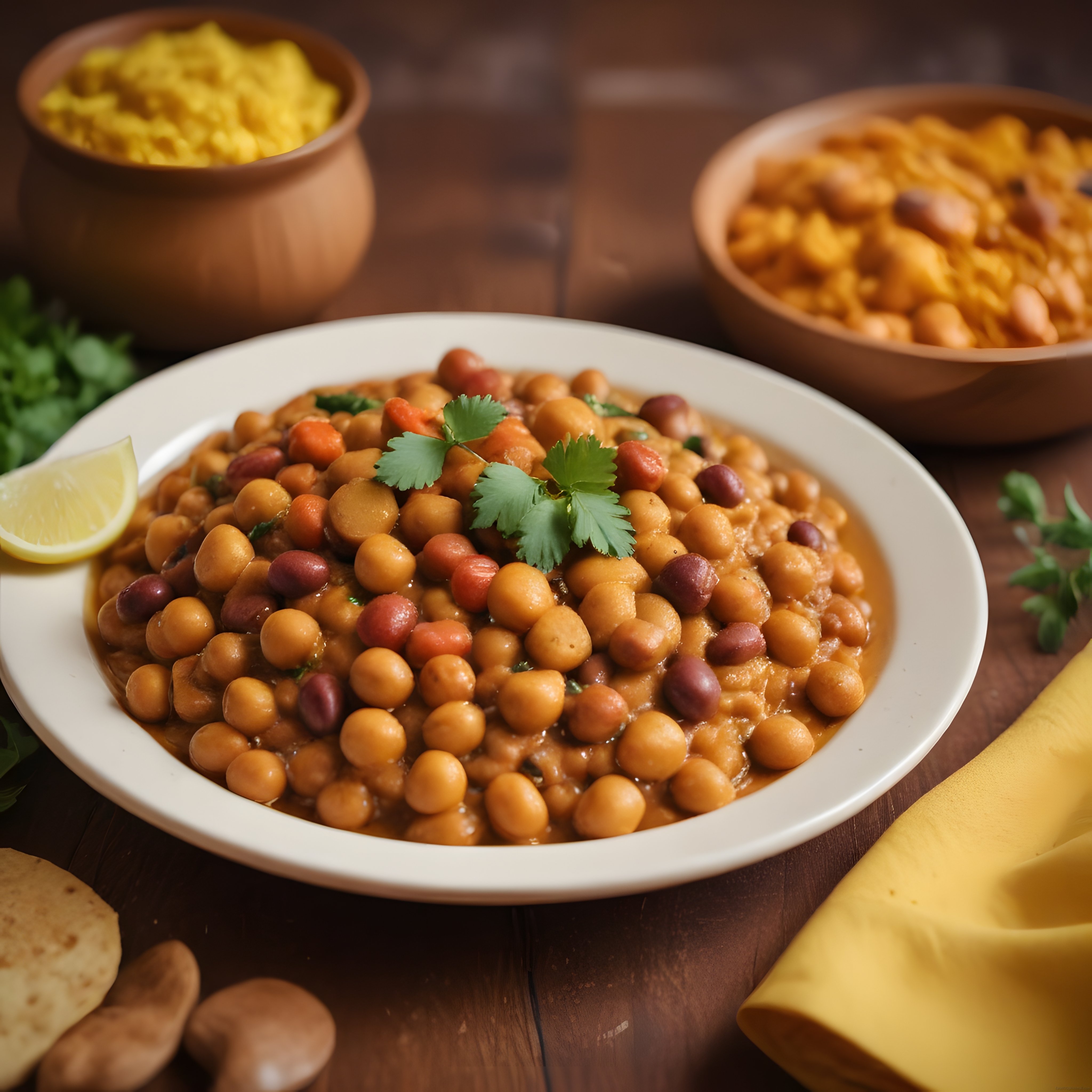 Nohutlu Masala, Basmati Pilavı ve Taze Kişniş ile Egzotik Yemek Sunumu
