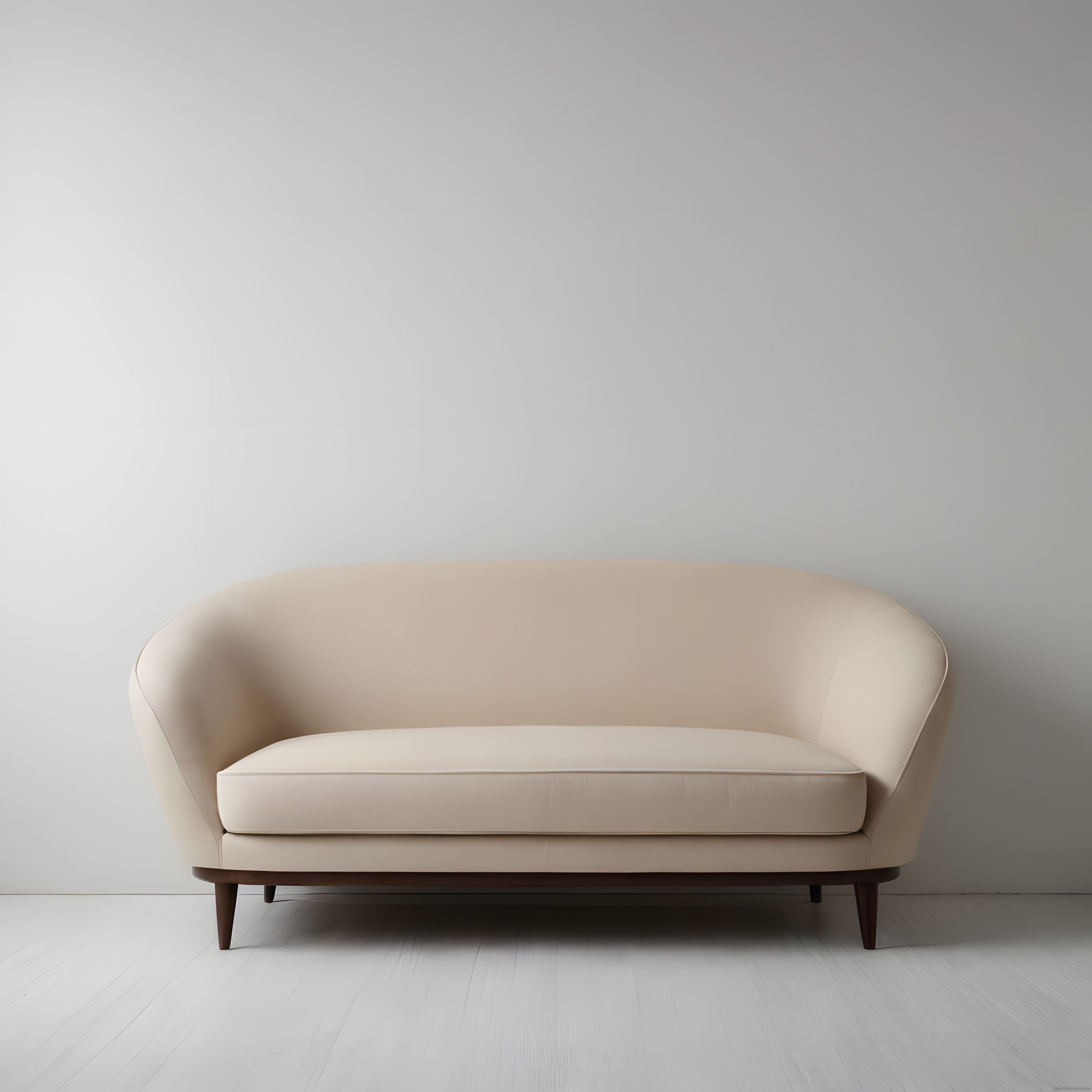Nordik Tarzda Soft Bej Renkli Oval Kanepe ve Minimalist Mekan Sunumu