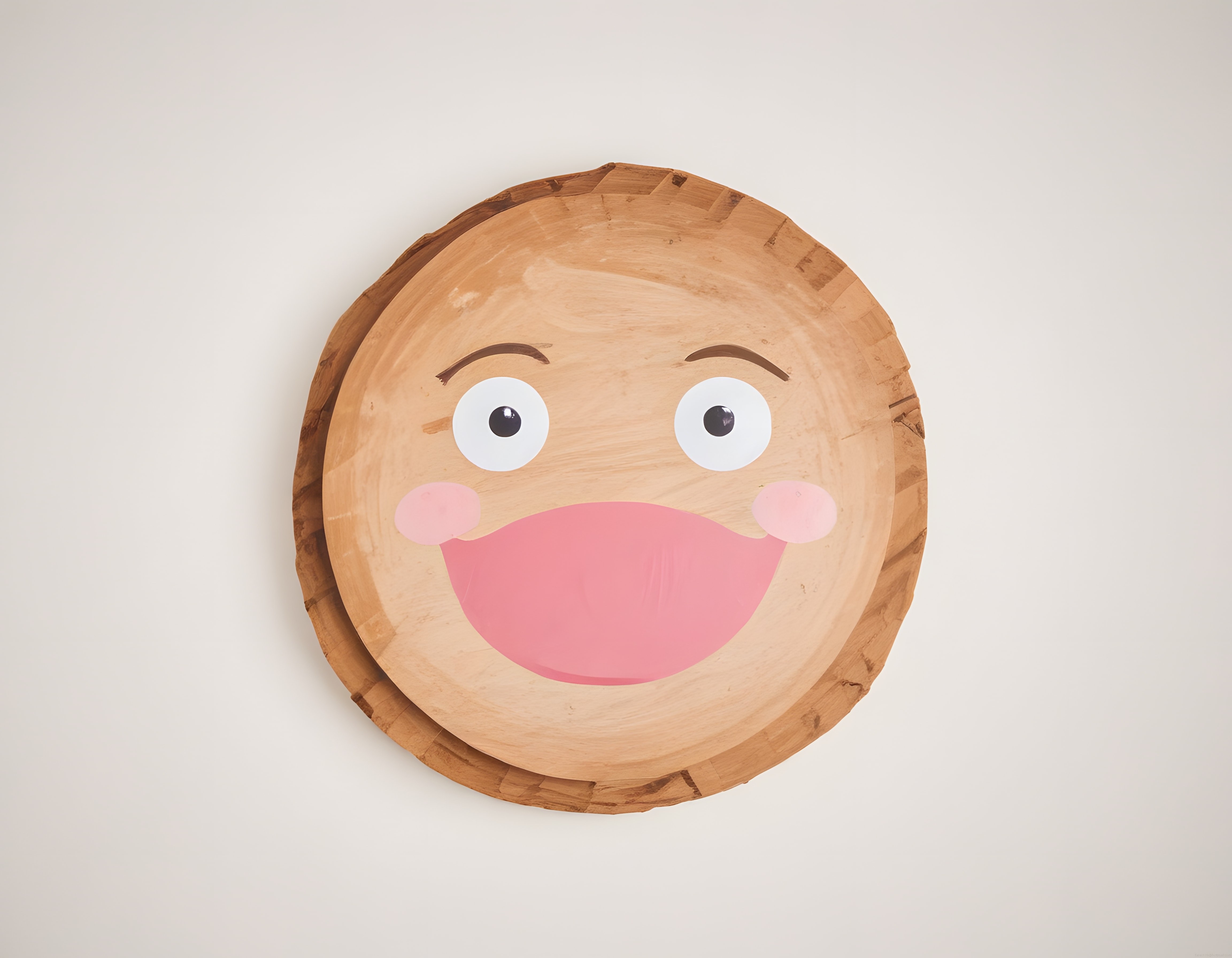 Nostaljik Ahşap Emoji Duvar Süsü: Masum ve Neşeli Karakter Tasarımı