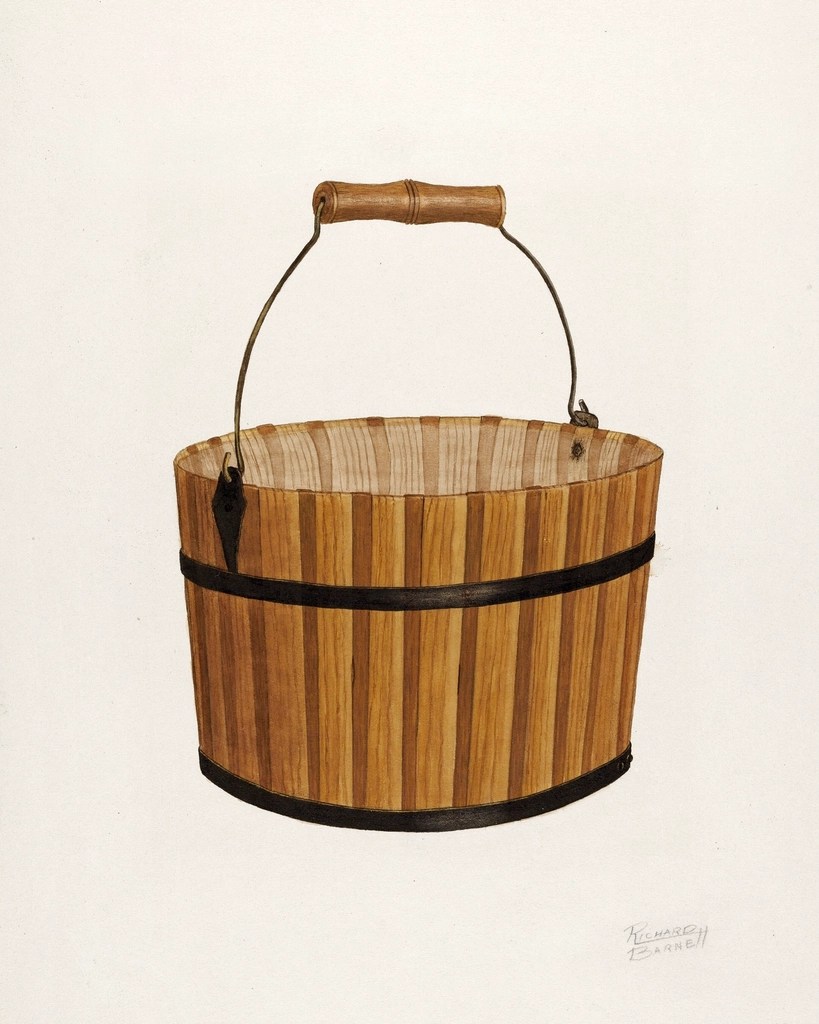 Nostaljik Ahşap Kova ve Bambu Saplı Eski Ev Eşyasına Ait Sanatsal Tasvir