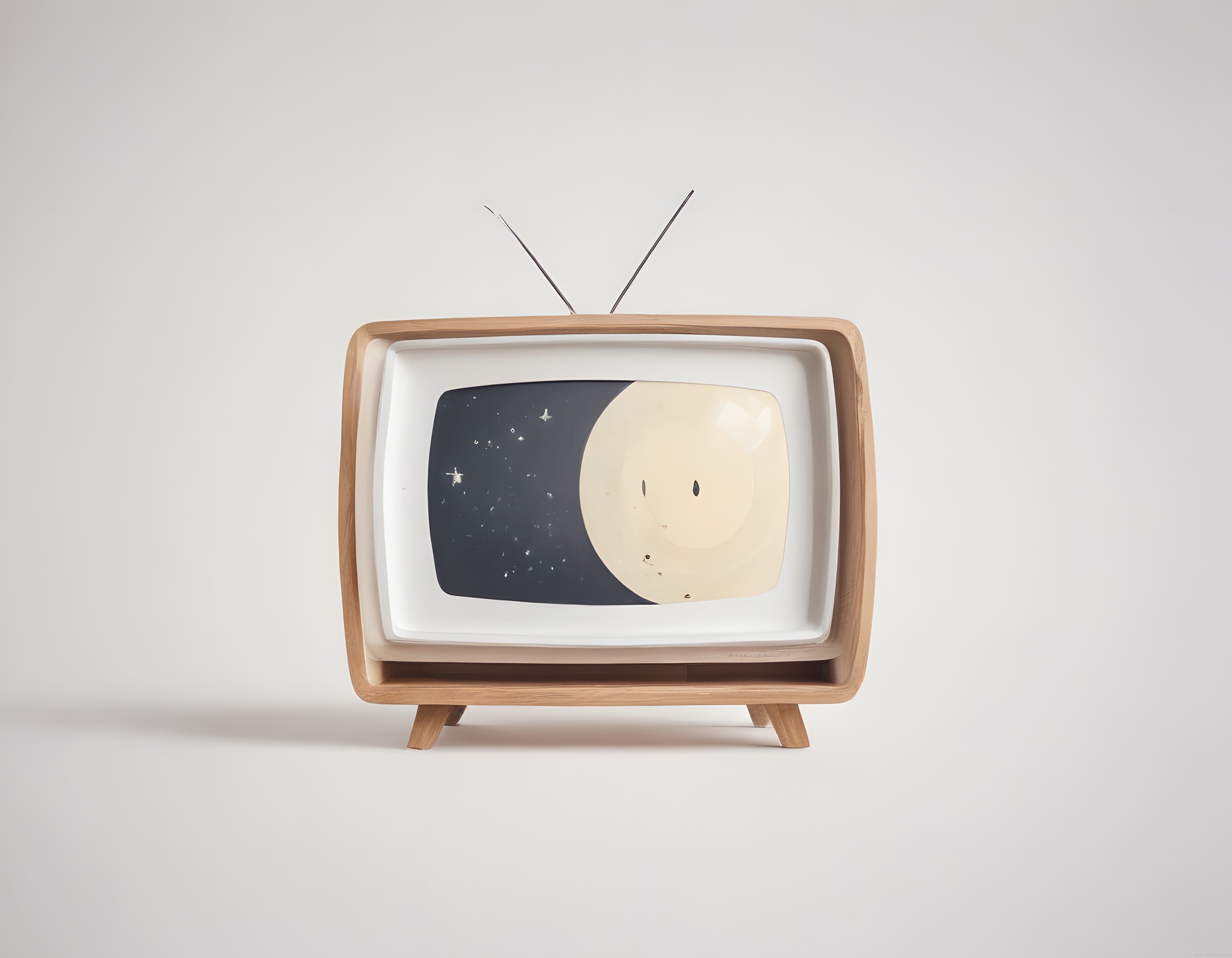 Nostaljik Ahşap Televizyonda Ay ve Yıldızlı Gece Dekorasyonu