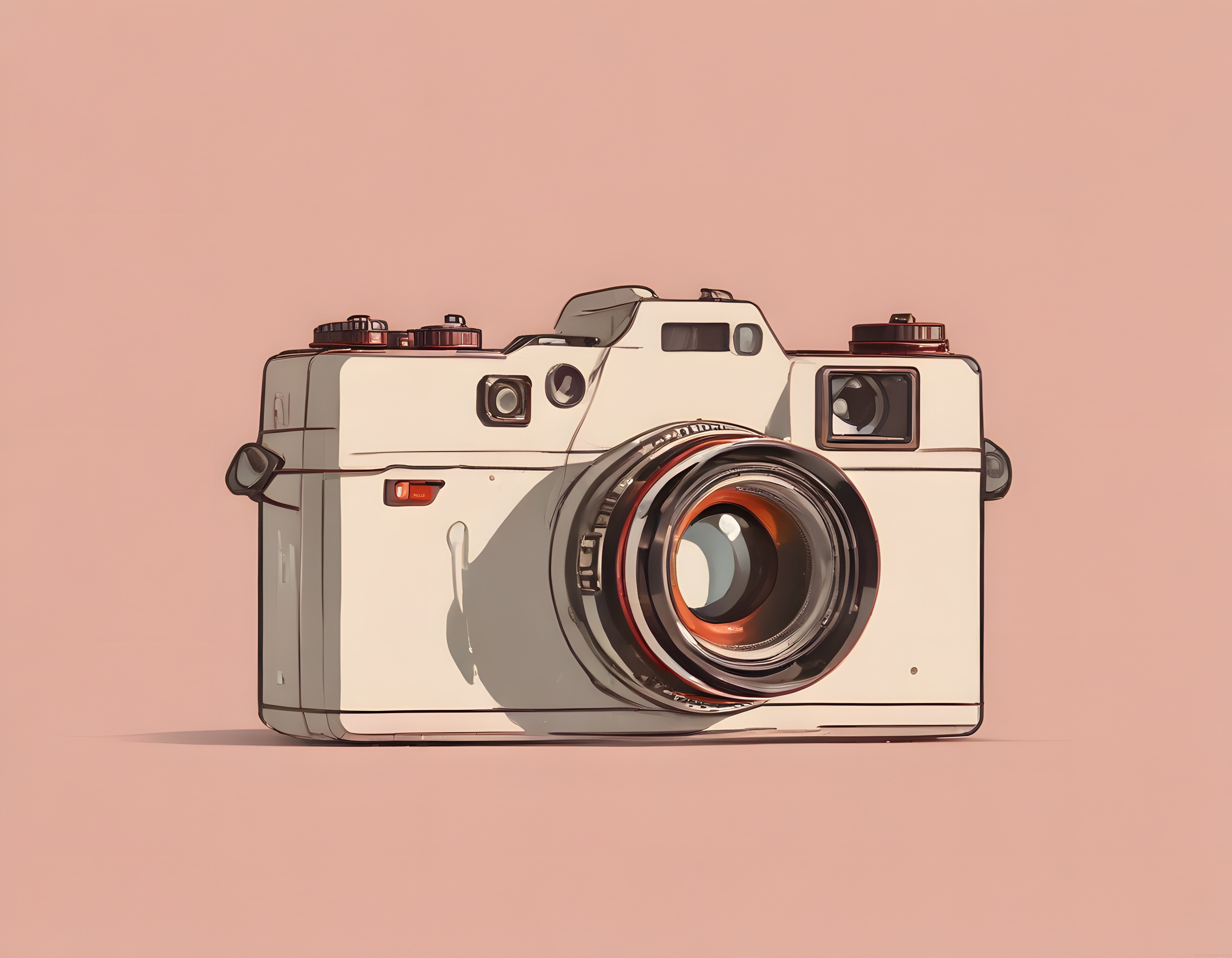 Nostaljik analog fotoğraf makinesi illüstrasyonu pastel somon arka plan üzerinde