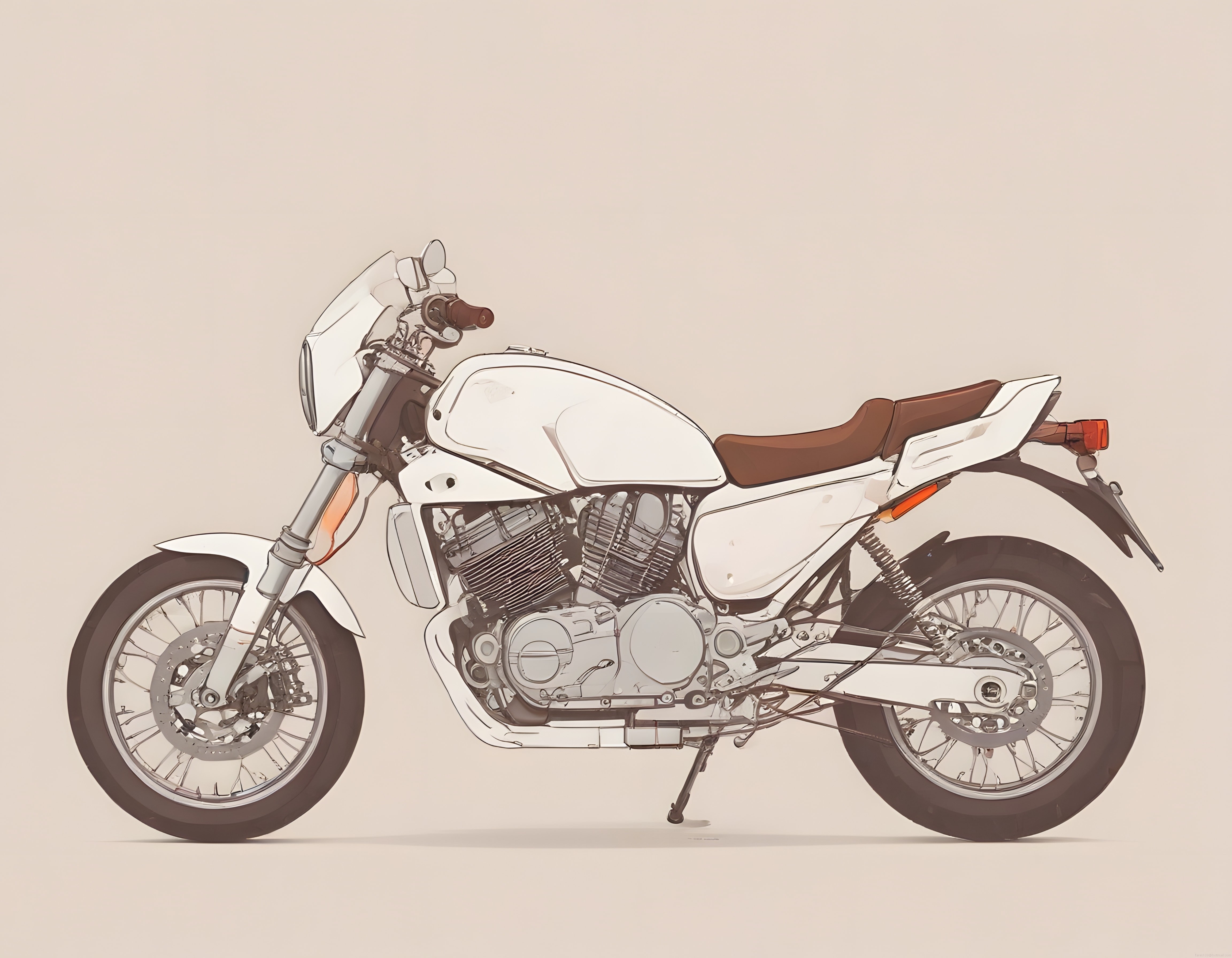 Nostaljik Beyaz Motosiklet: Retro Tarzda Dijital Motosiklet İllüstrasyonu