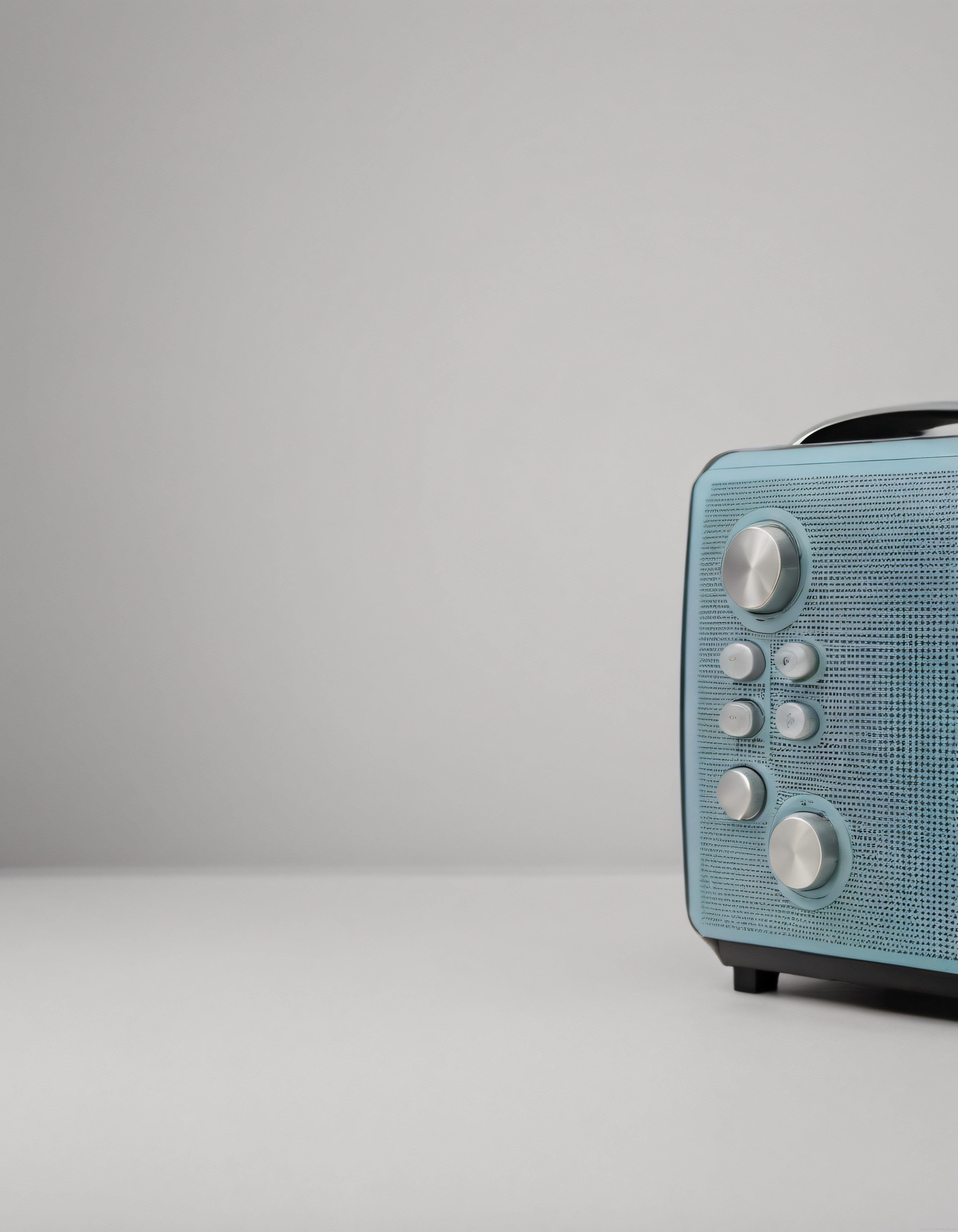 Nostaljik Mavi Radyo: Minimal Stüdyo Arka Planında Retro Ses Cihazı