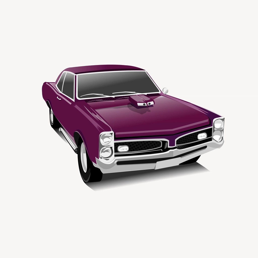 Nostaljik Mor Klasik Amerikan Muscle Car Dijital Vektör İllüstrasyonu