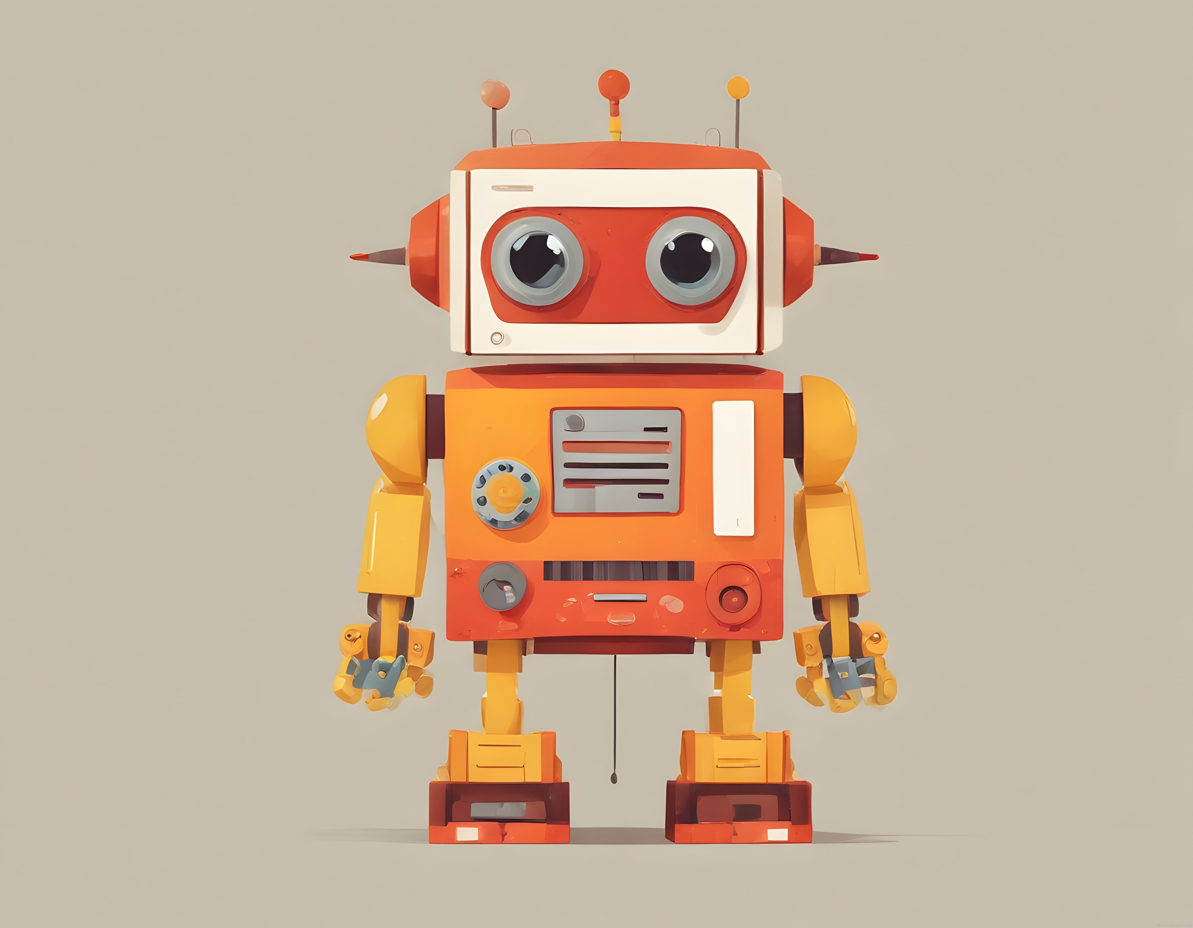 Nostaljik Retro Future Tarzında Sevimli Turuncu Sarı Oyuncak Robot