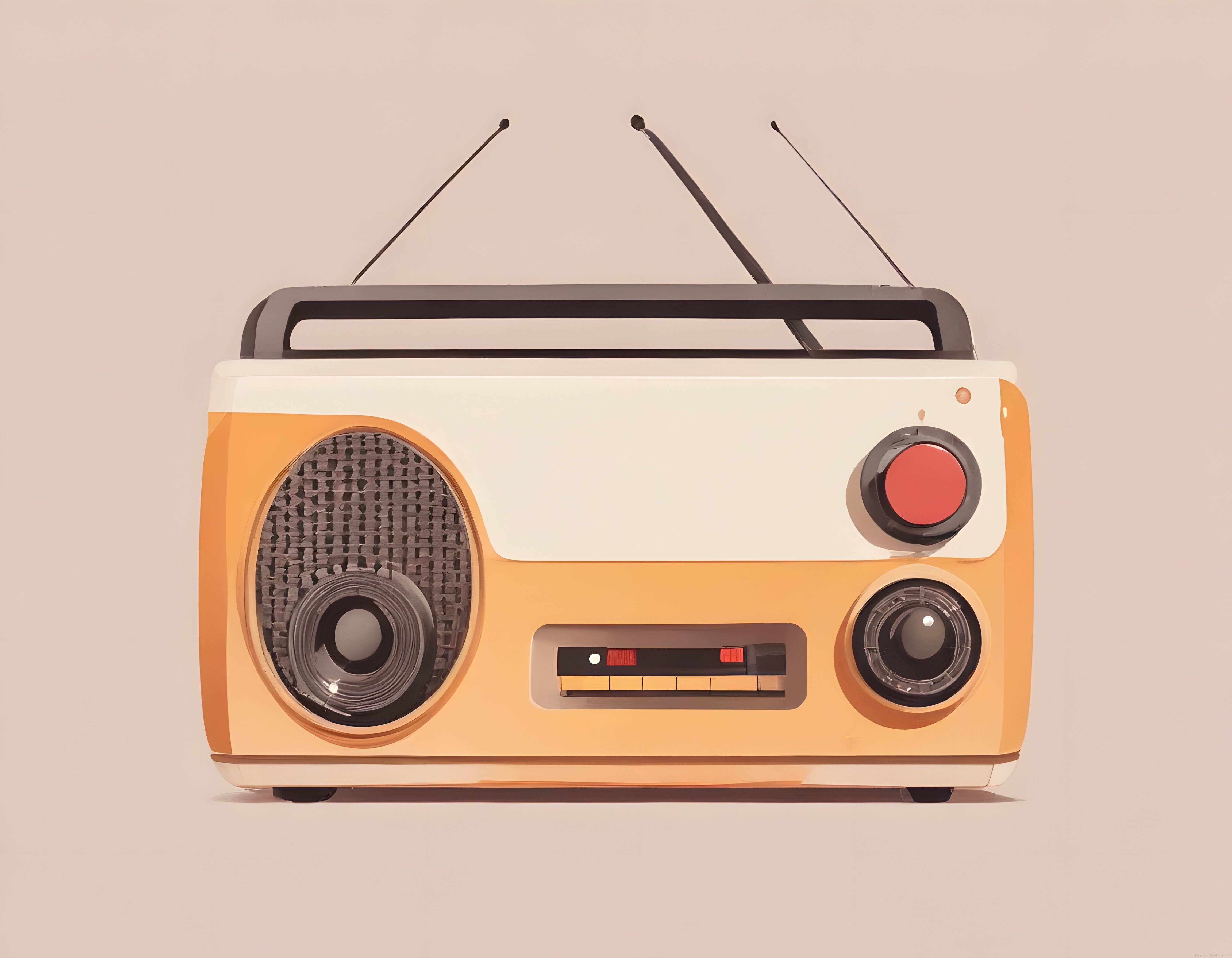 Nostaljik Retro Radyo: Vintage Tarzı Turuncu Krem Radyo Cihazı İllüstrasyonu
