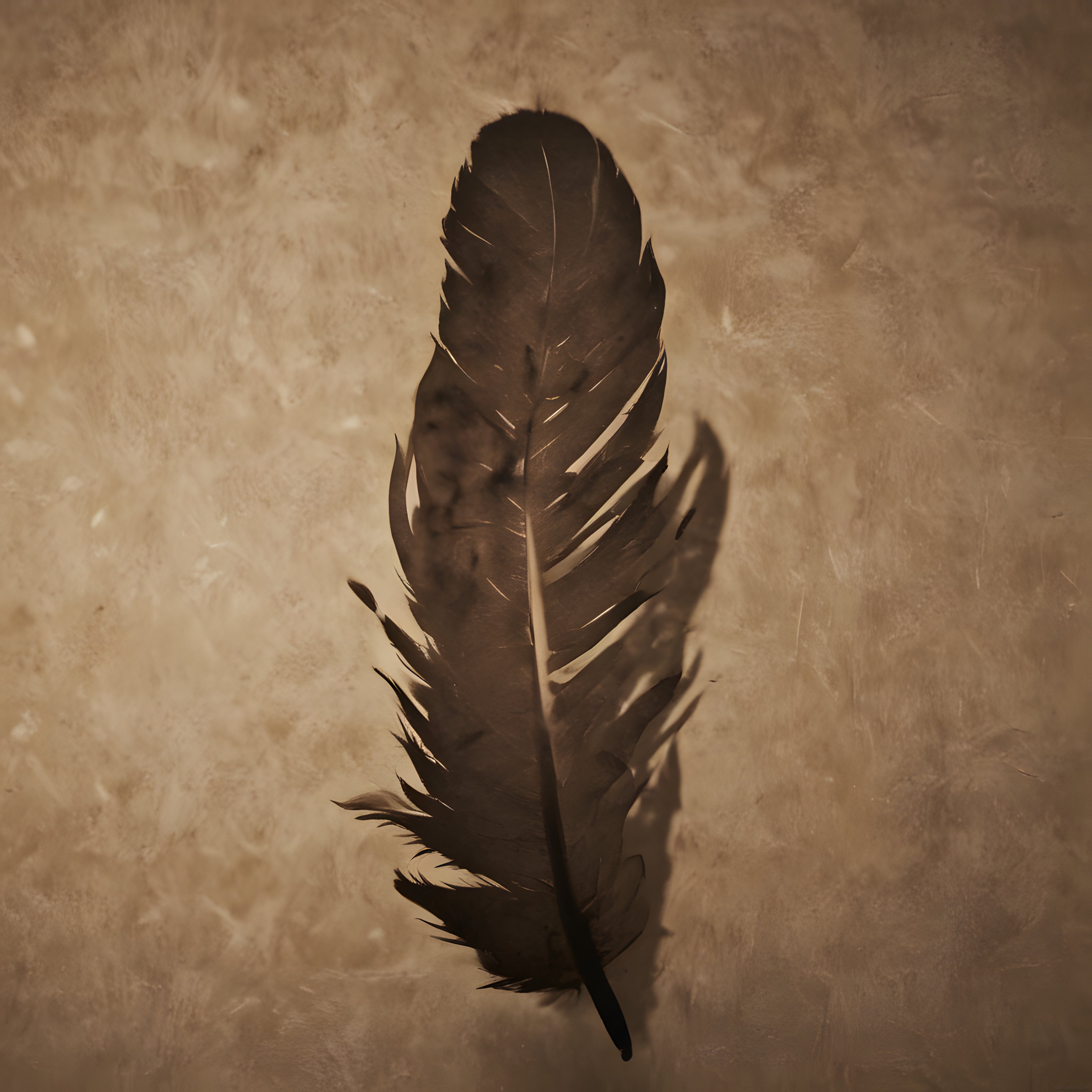 Nostaljik Sepia Efektli Dokulu Arka Planda Yalnız Siyah Kuş Tüyü Görseli