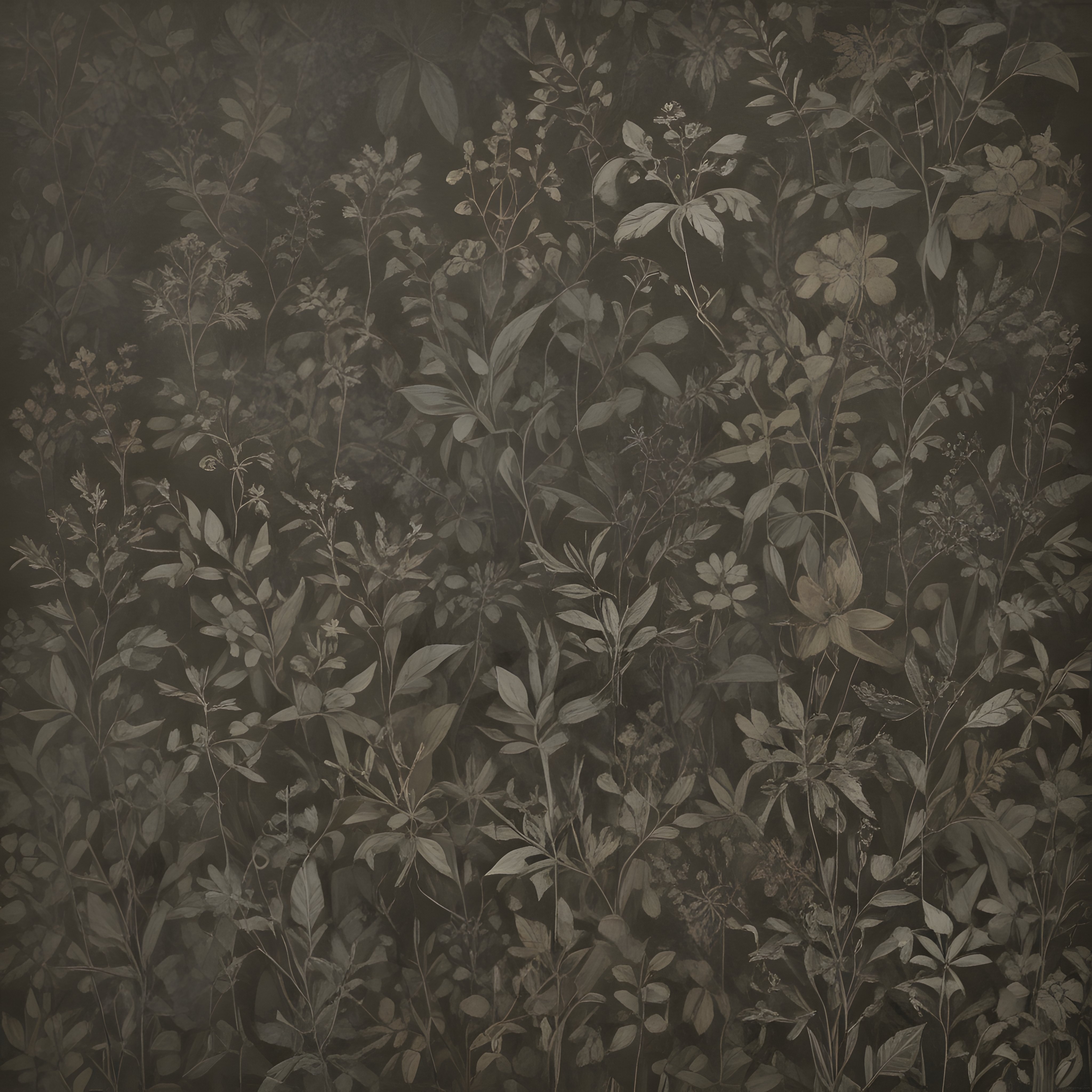 Nostaljik Sepia Tonlarında Yabani Bitkiler ve Yapraklar Sanatı