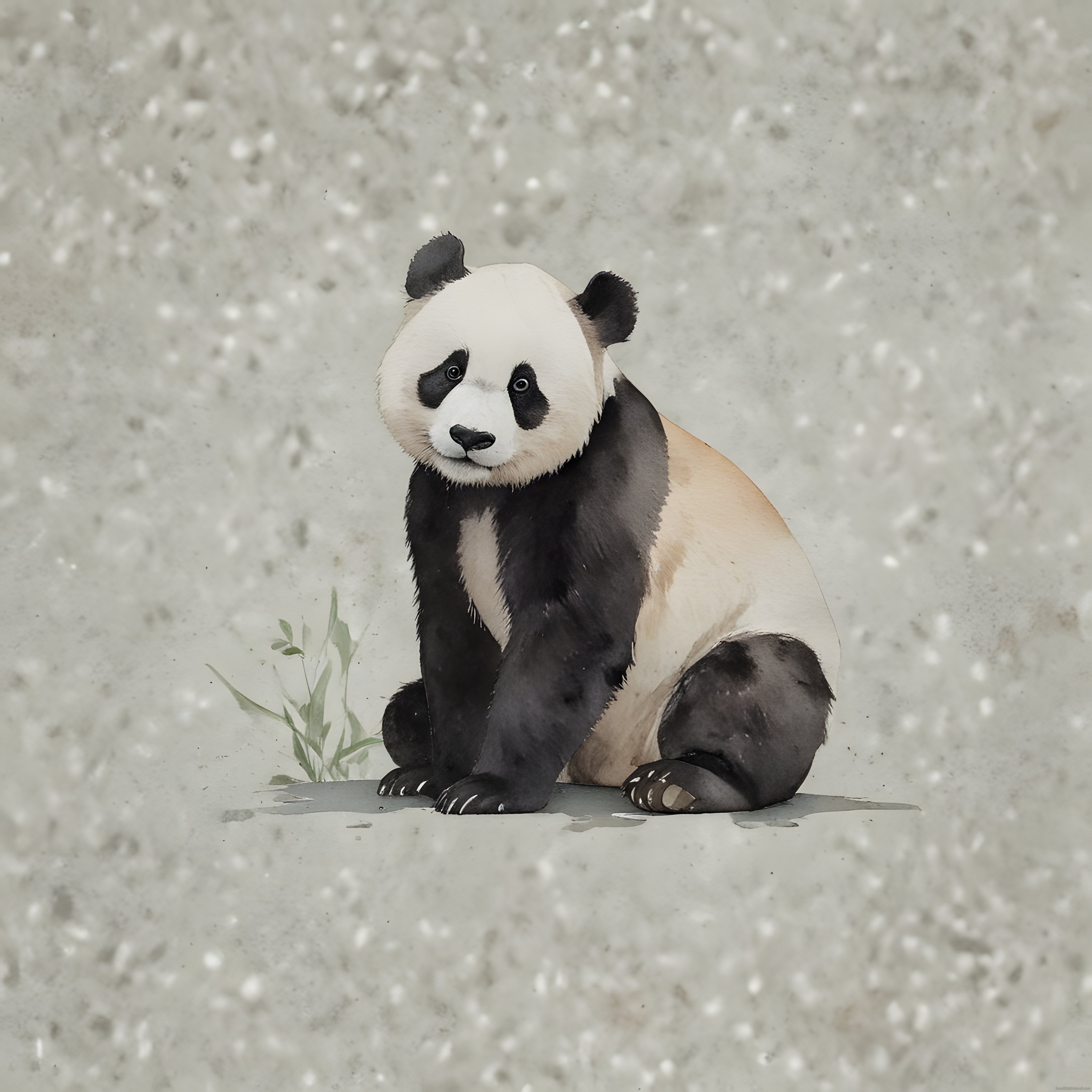Nostaljik Suluboya Dokusunda Oturan Sevimli Dev Panda ve Bambu Detayları