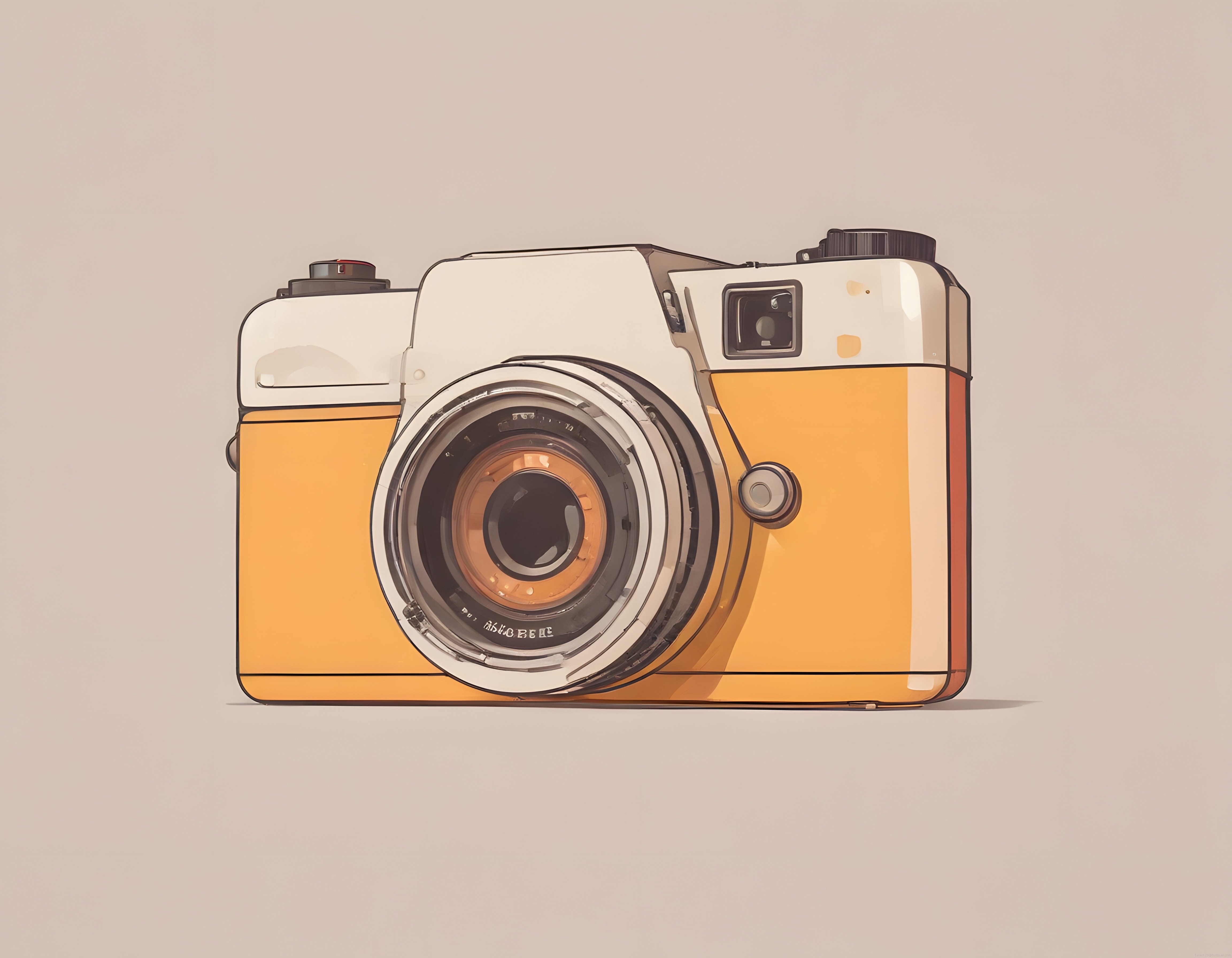 Nostaljik Turuncu Analog Fotoğraf Makinesi ve Minimalist Çizim Estetiği