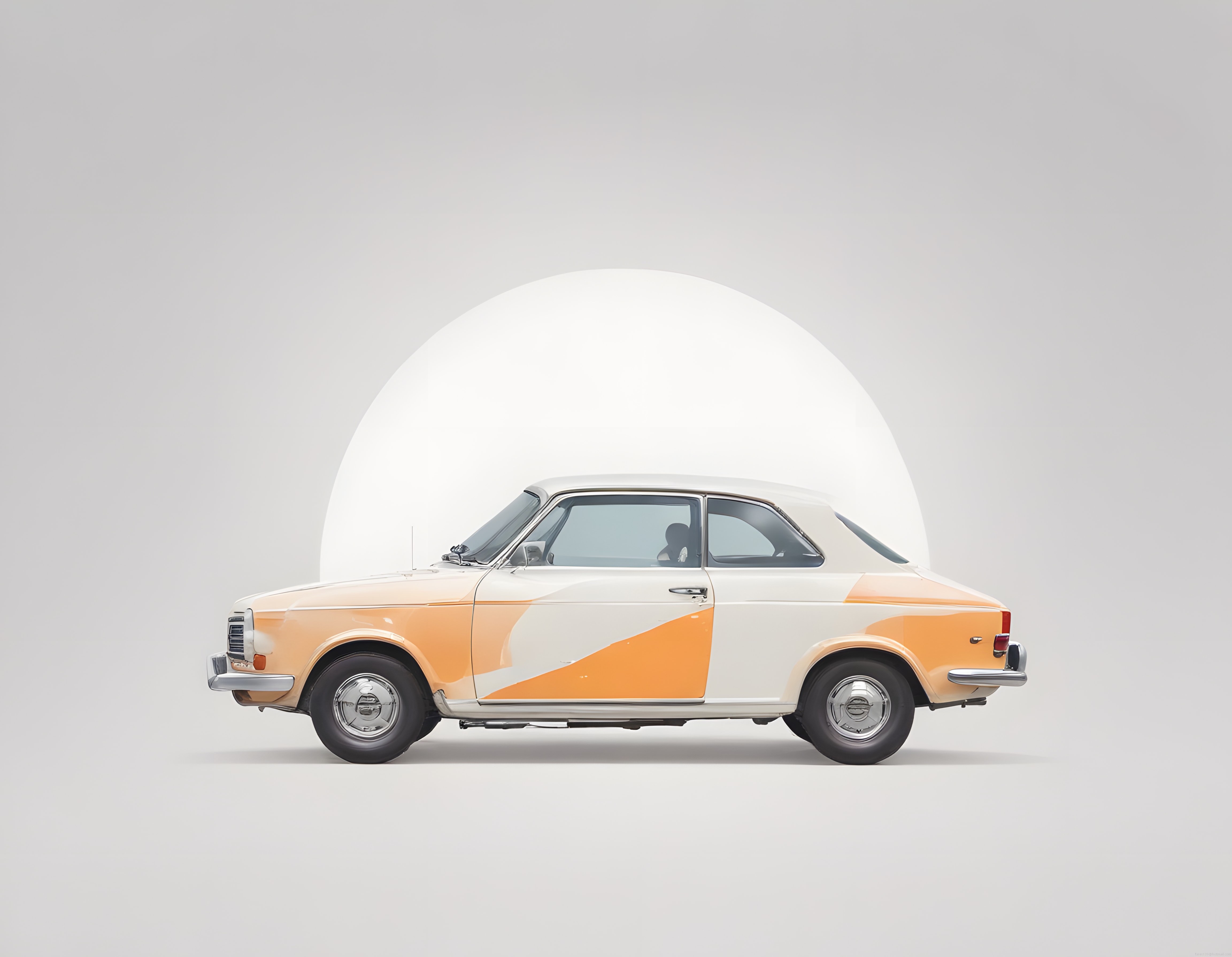 Nostaljik Turuncu Beyaz Klasik Araba Minimalist Stüdyo Arka Planında