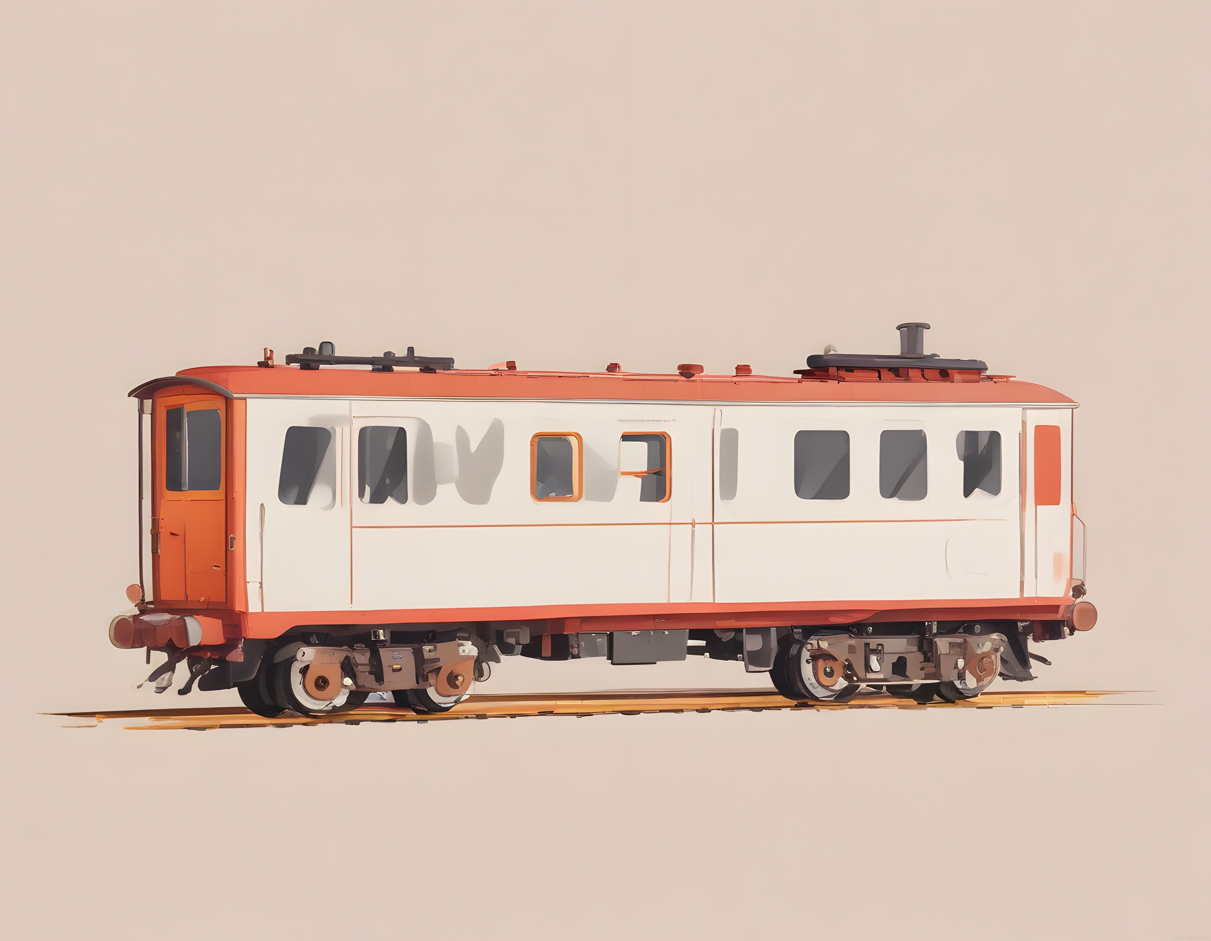 Nostaljik turuncu beyaz yandan görünümlü tren vagonu dijital çizim
